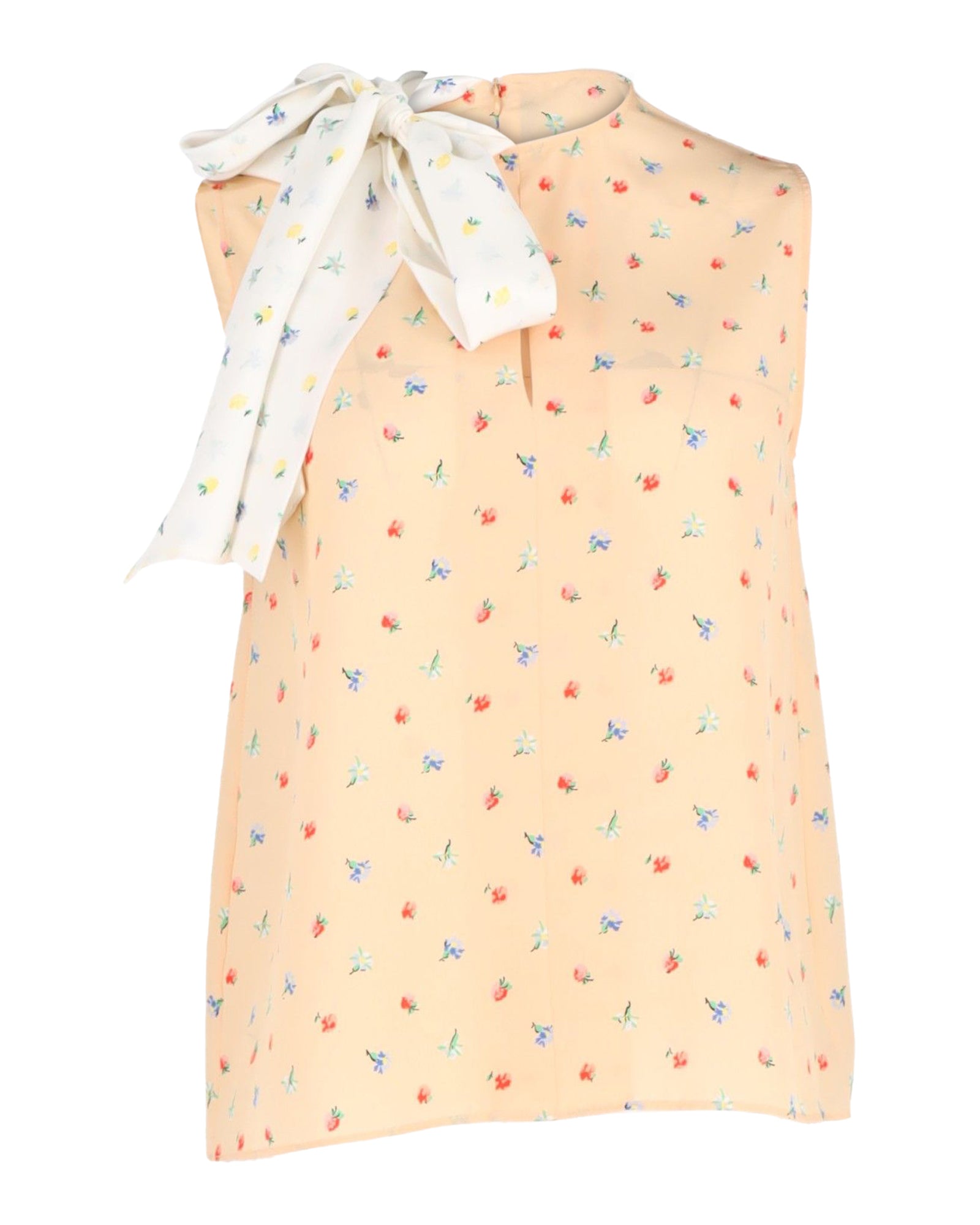 image of Joseph Floral Sleeveless Neck-Tie Blouse in Beige Silk