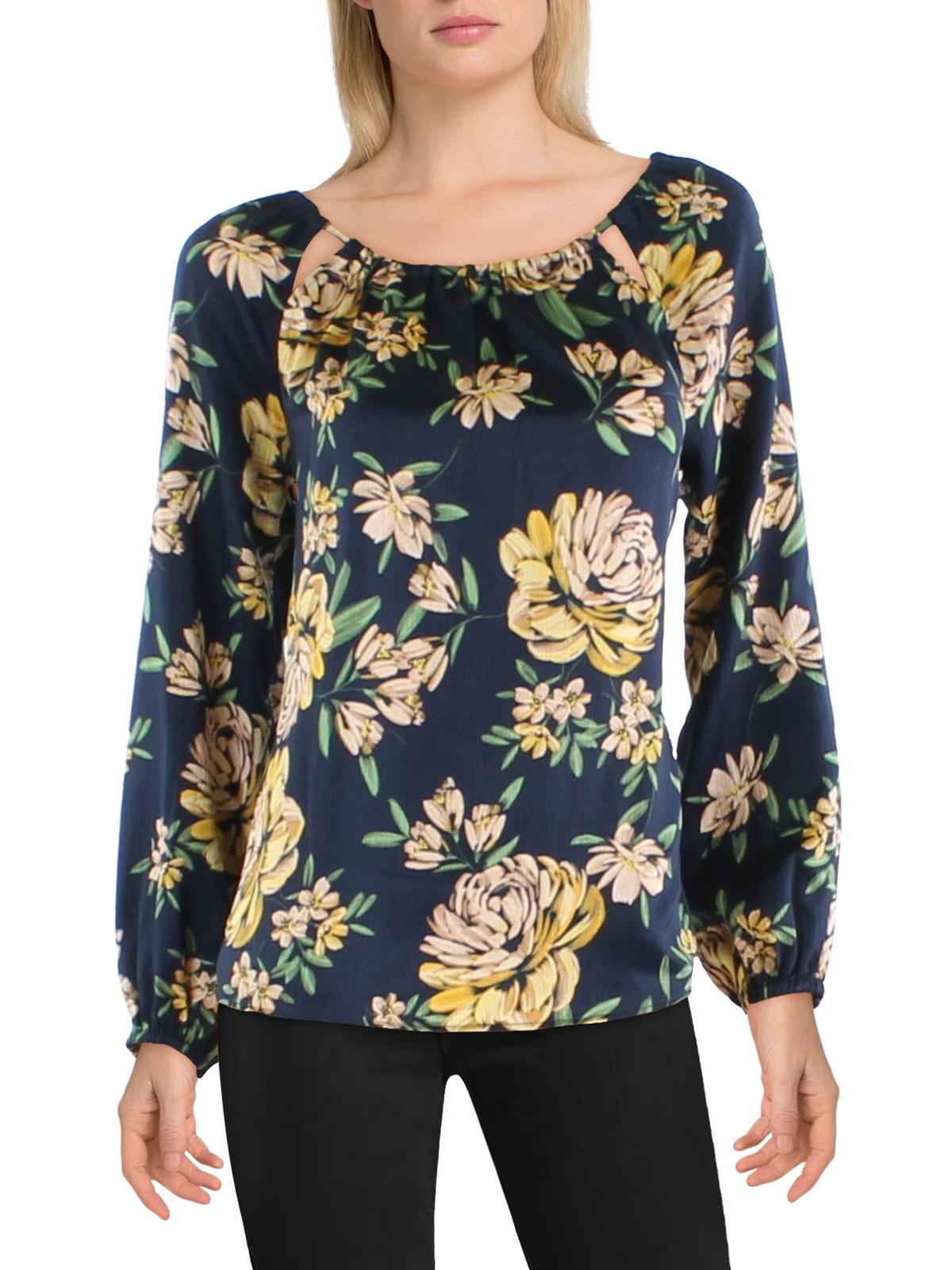 Shop Jessica Simpson Womens Keyhole Floral Peasant Top In Blue