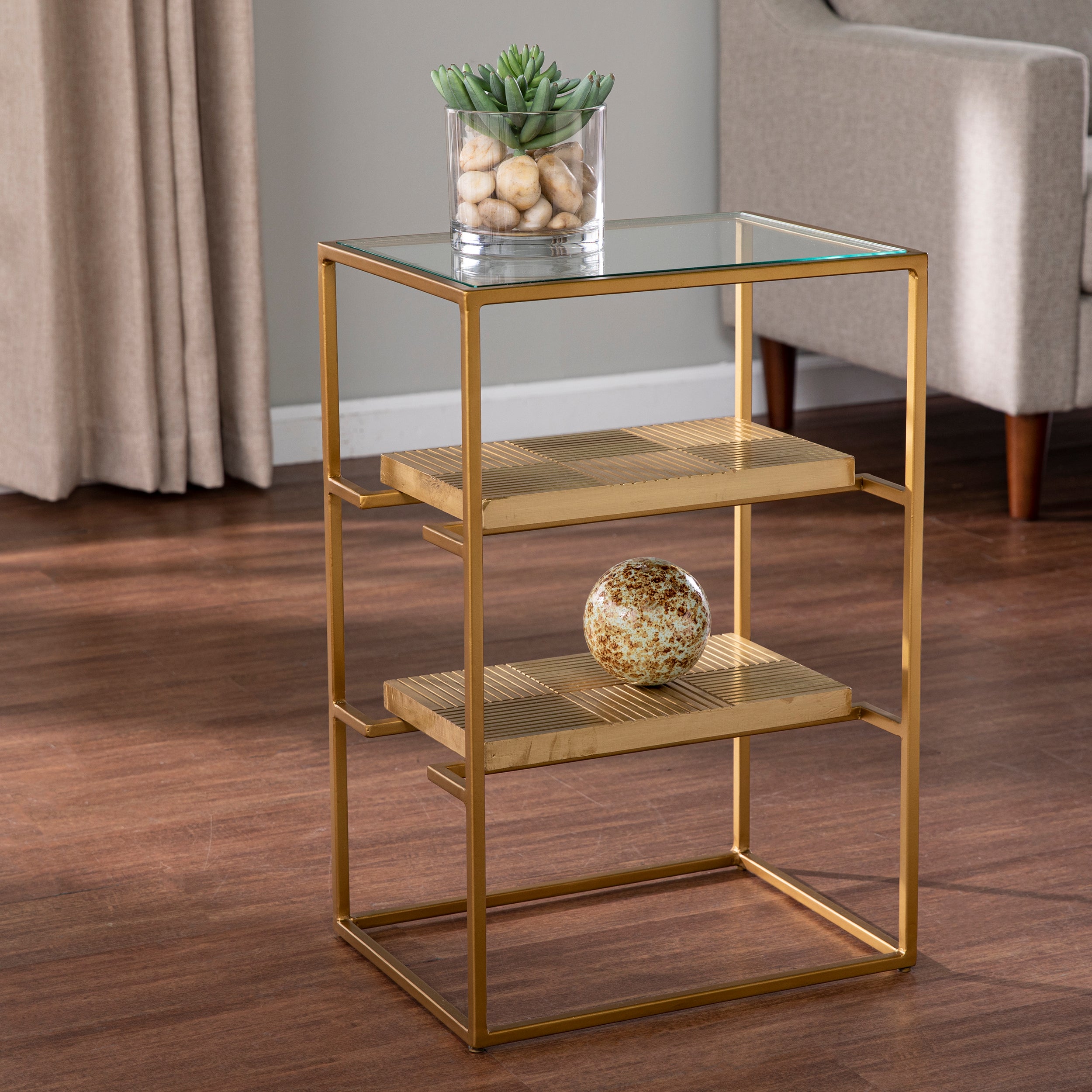 Sei Penketh Glass Top End Table With Storage
