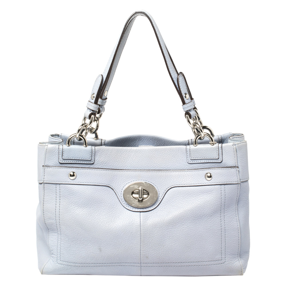 Shop Coach Lilac Leather Penelope Tote In Blue