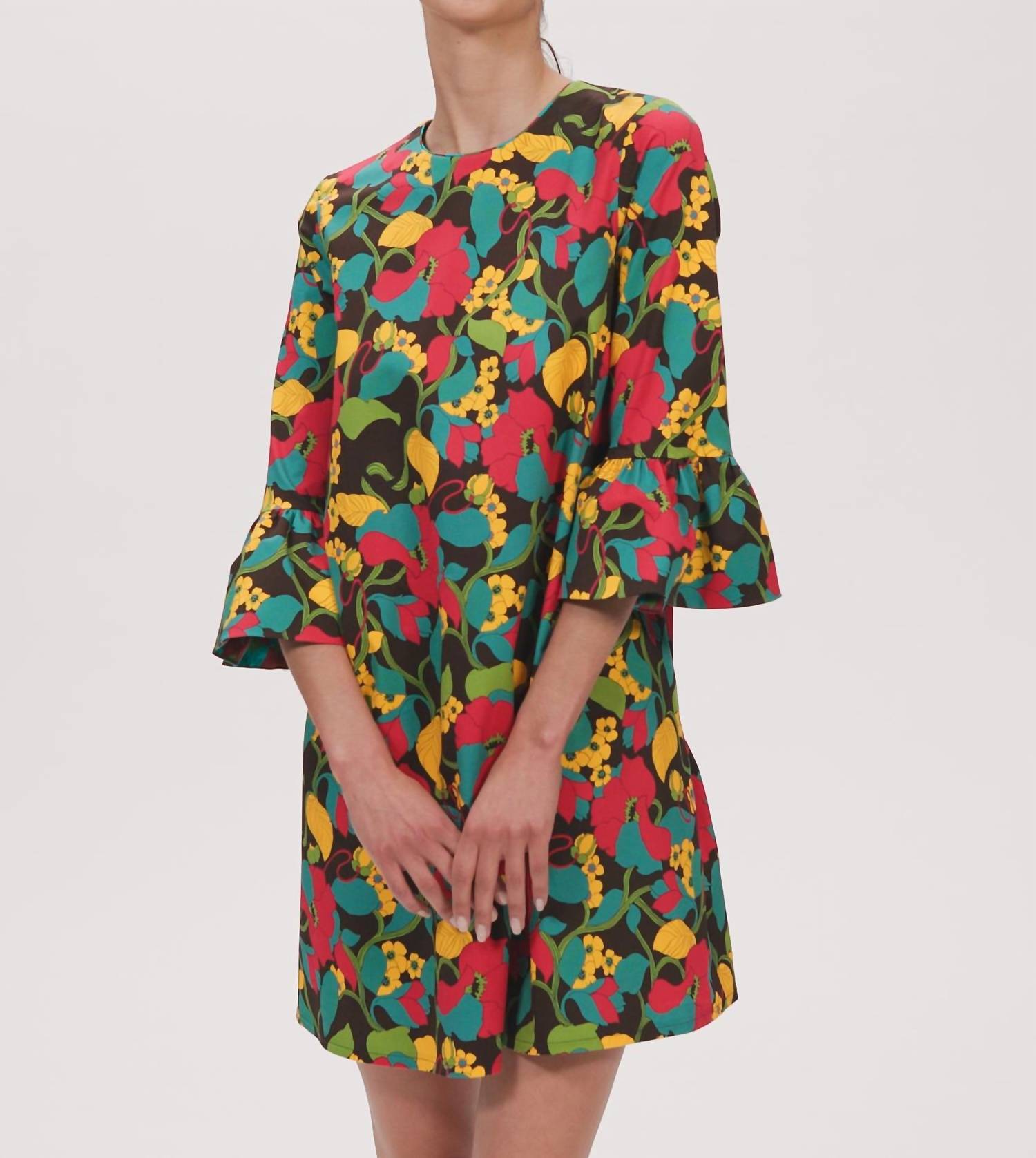 Shop La Doublej Cotton Poplin Mini Dress With Print In Vines In Multi