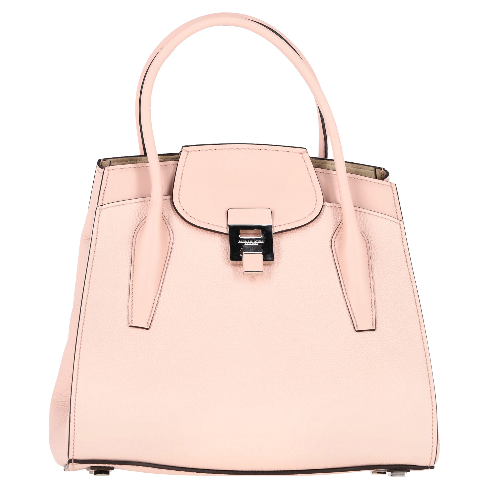 image of Michael Kors Large Bancroft Pebbled Hand Bag in Pastel Pink Calfskin Leather