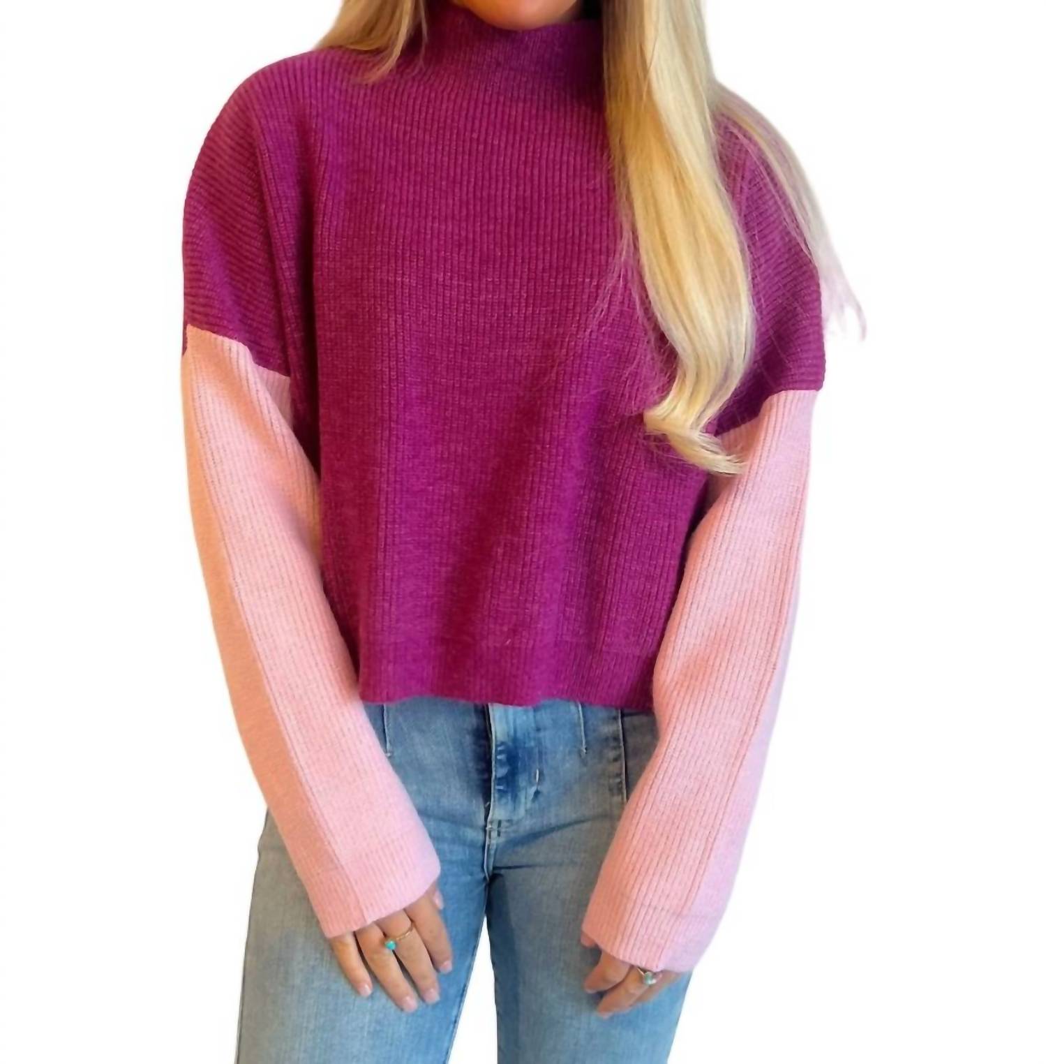 Le Lis Mallory Colorblock Oversized Sweater In Magenta In Pink