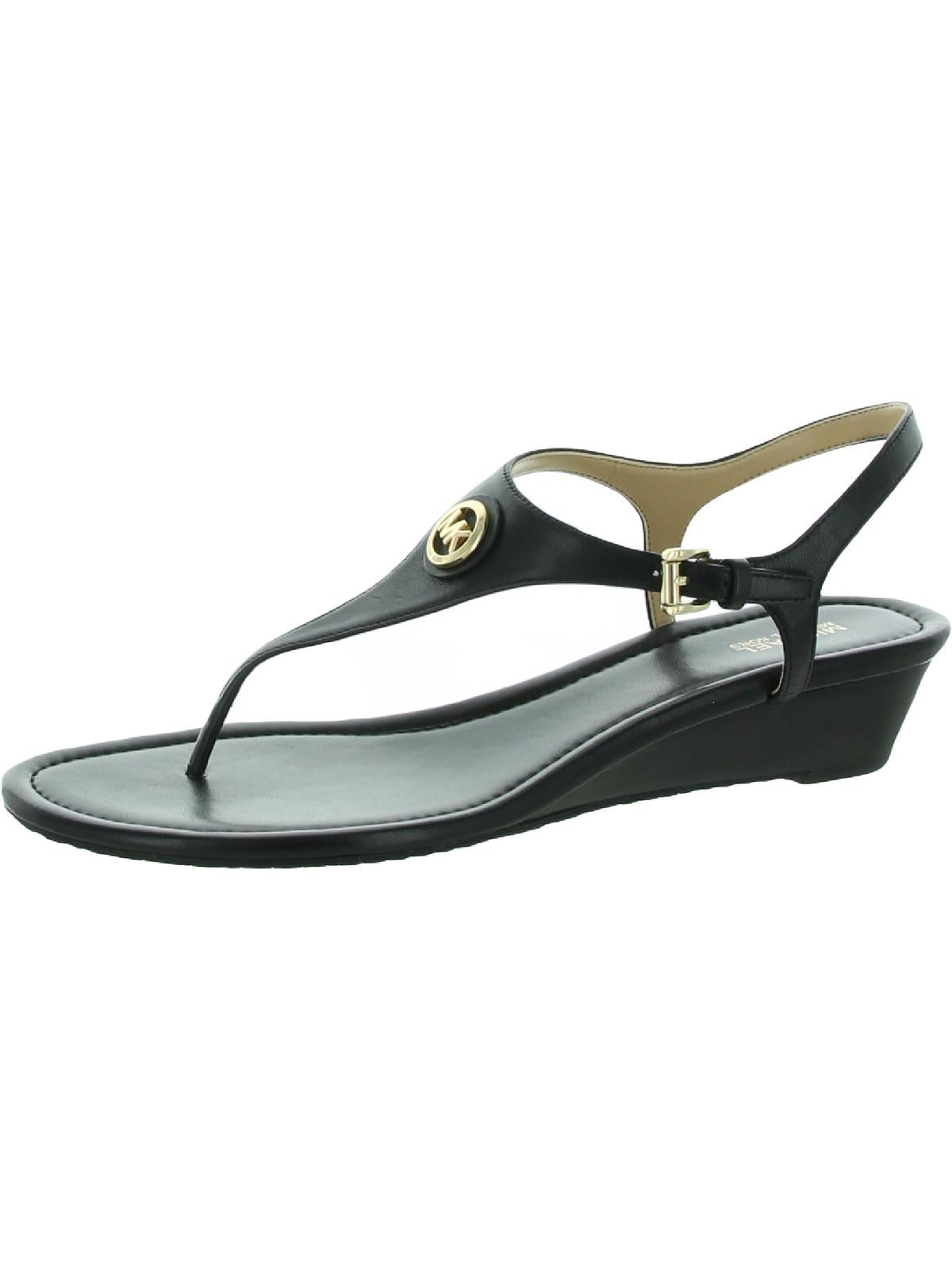 Michael Michael Kors Womens Leather Thong Wedge Sandals In Black
