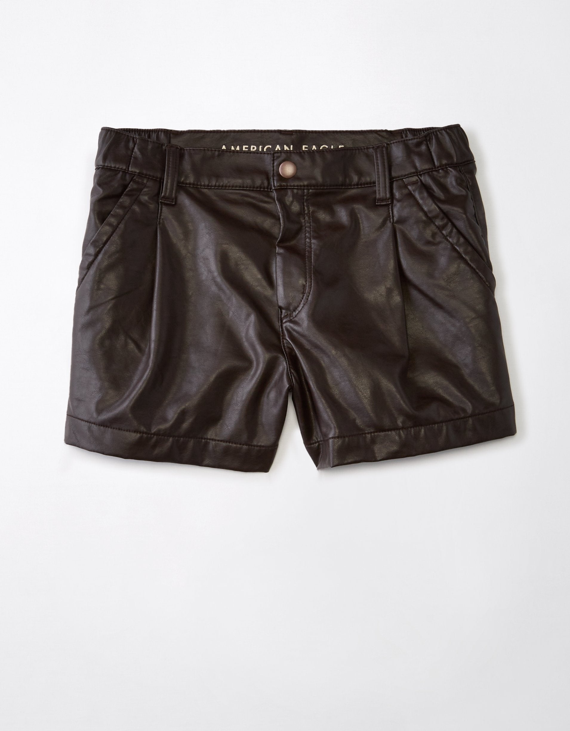 American Eagle Outfitters Ae High-waisted Baggy Vegan Leather Short In Black