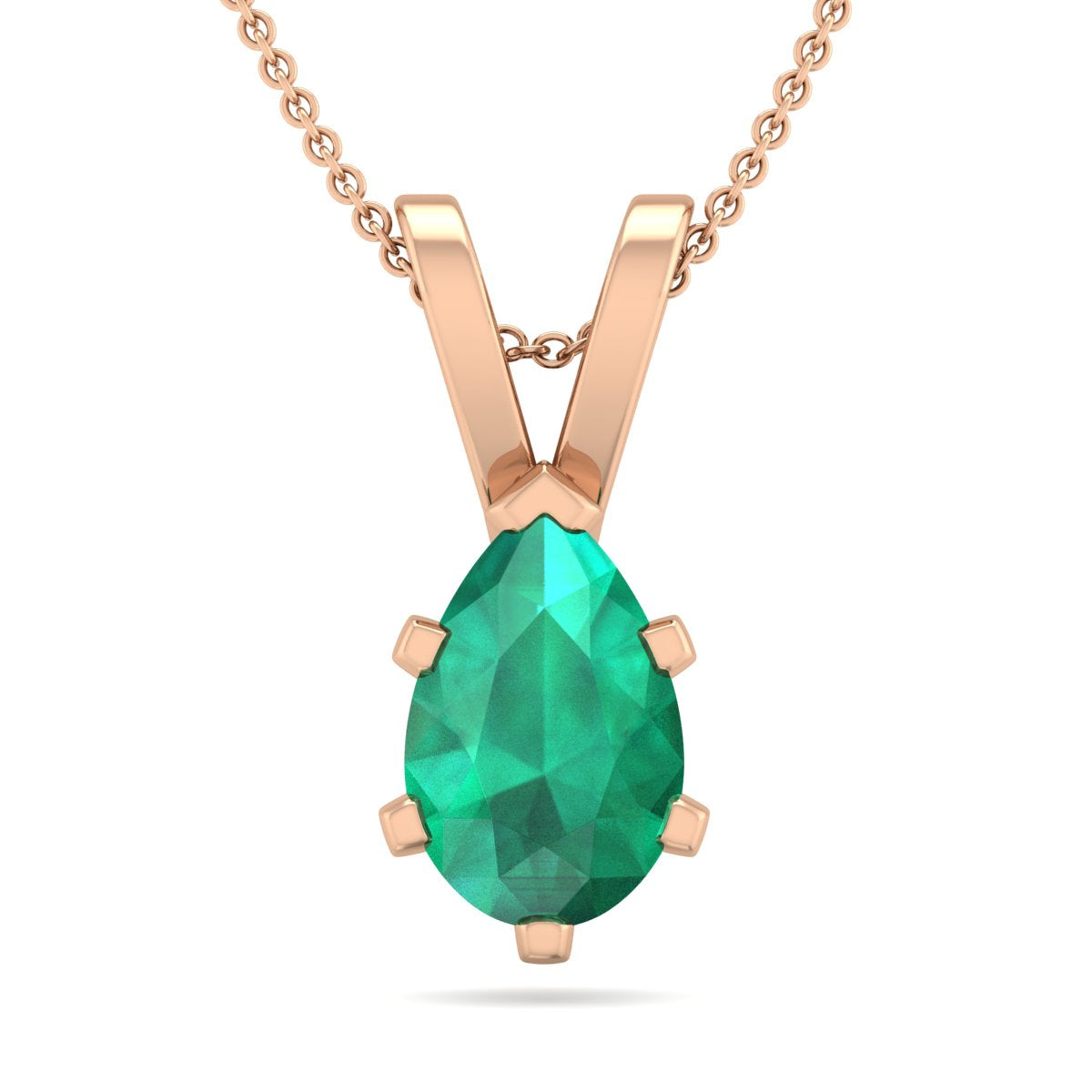 Sselects 3/4 Carat Pear Shape Emerald Necklaces In 14 Karat Rose Gold Over Sterling Chain In Silver
