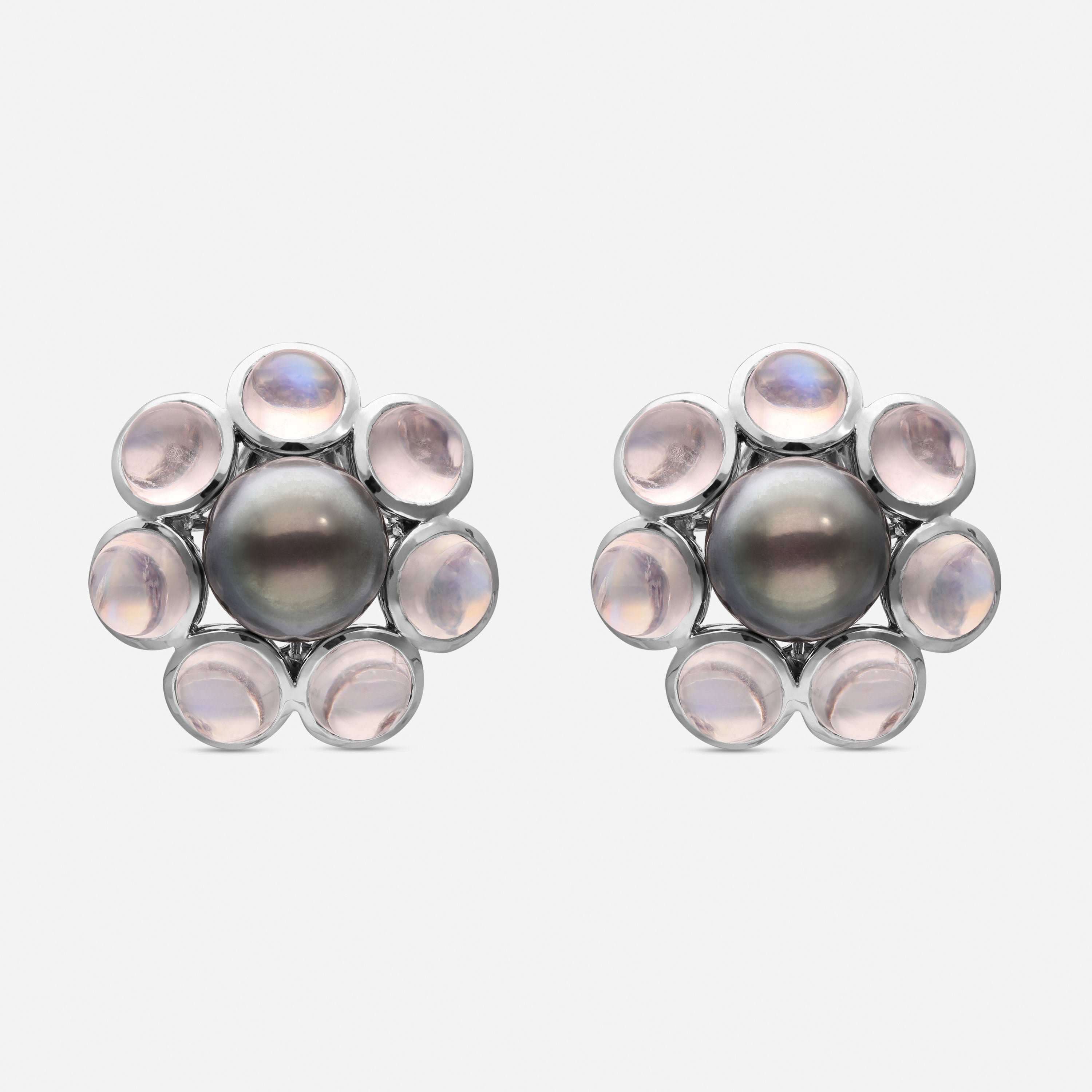 Assael 18k White Gold, Tahitian Cultured Pearl And Moonstone Huggie Earrings In Gray