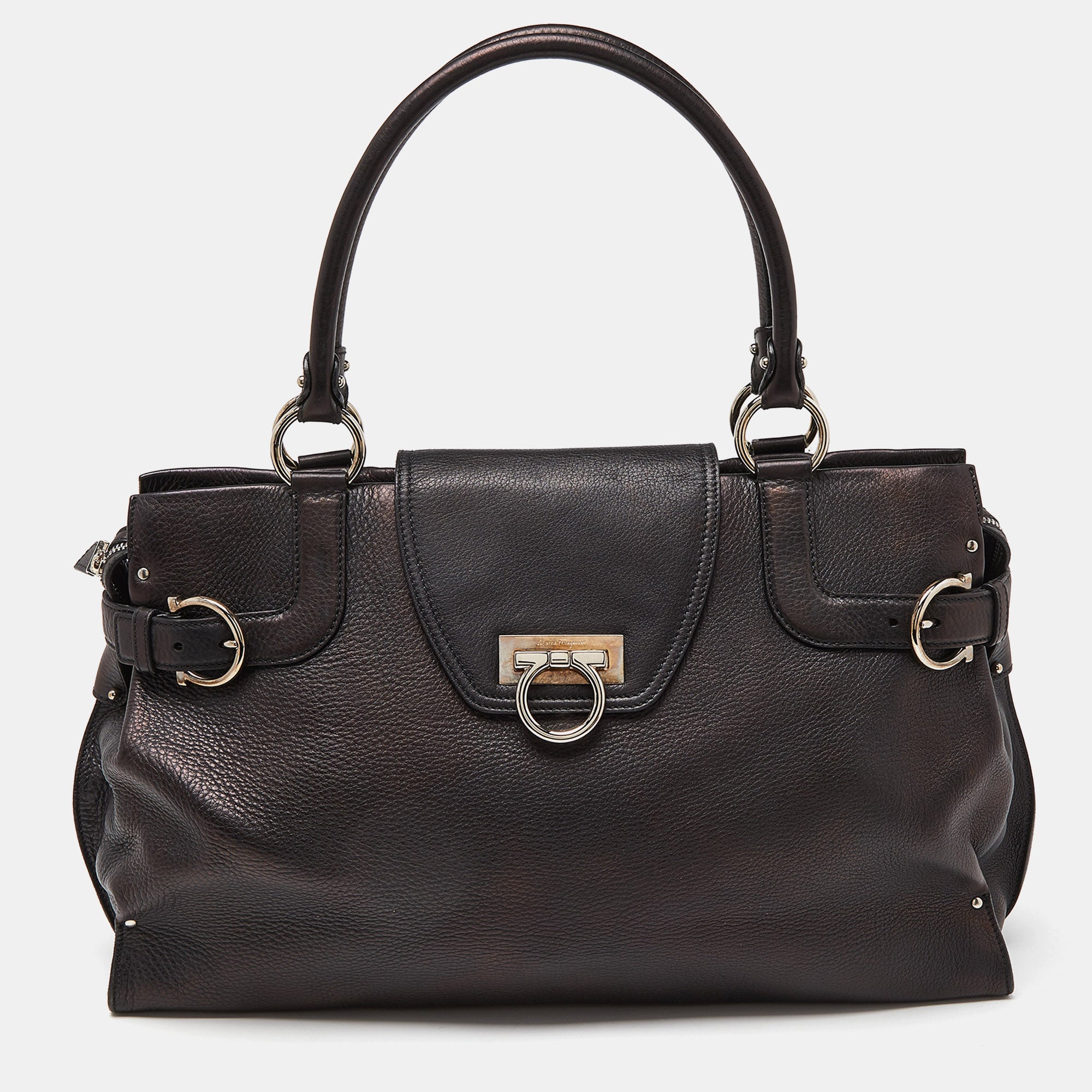 Ferragamo Leather Virna Tote In Black