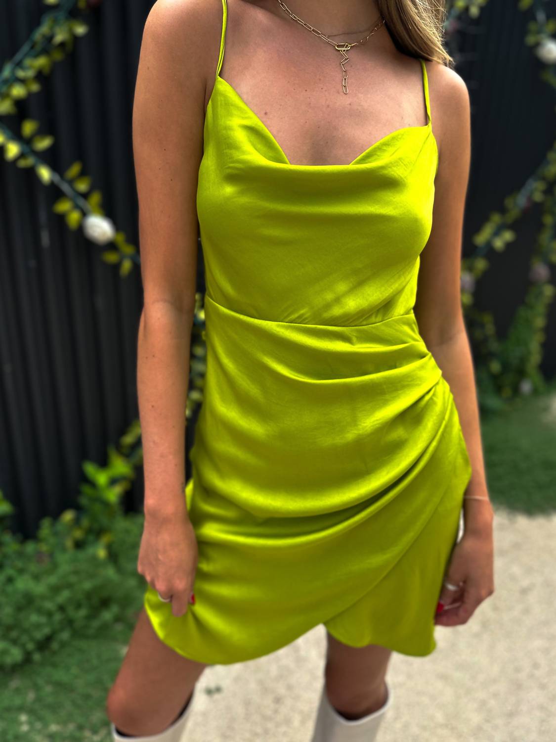 Shop Greylin Natasha Draped Mini Dress In Lime Green In Yellow