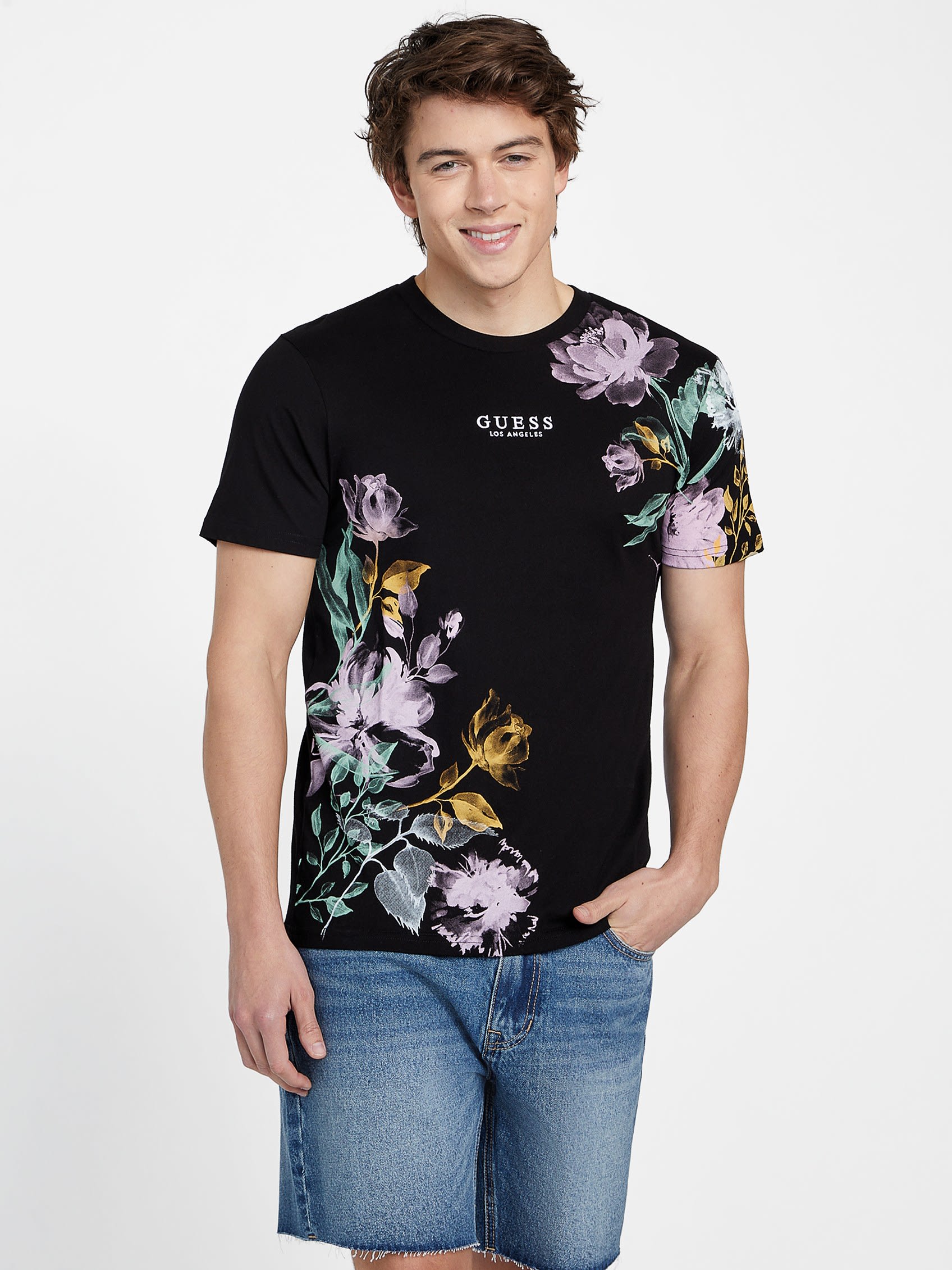 Shop Guess Factory Bloom Printed Tee In Black