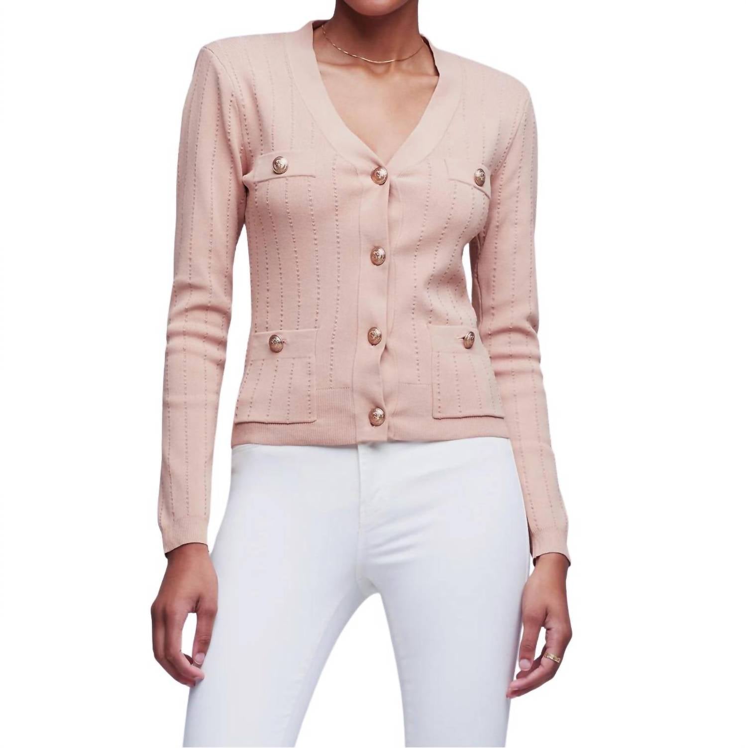 Shop L Agence Calyspo Fitted Cardigan In Dusty Pink