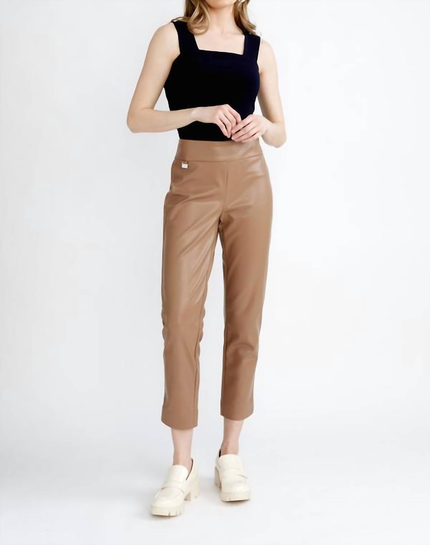 Joseph Ribkoff Leatherette Pull-on Pants In Tiger Eye In Neutral