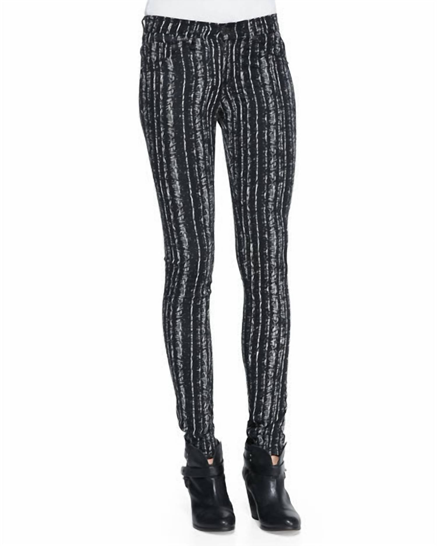 Shop Rag & Bone Women Barcode Printed Mid Rise Skinny Jeans Leggings In Black/white In Grey