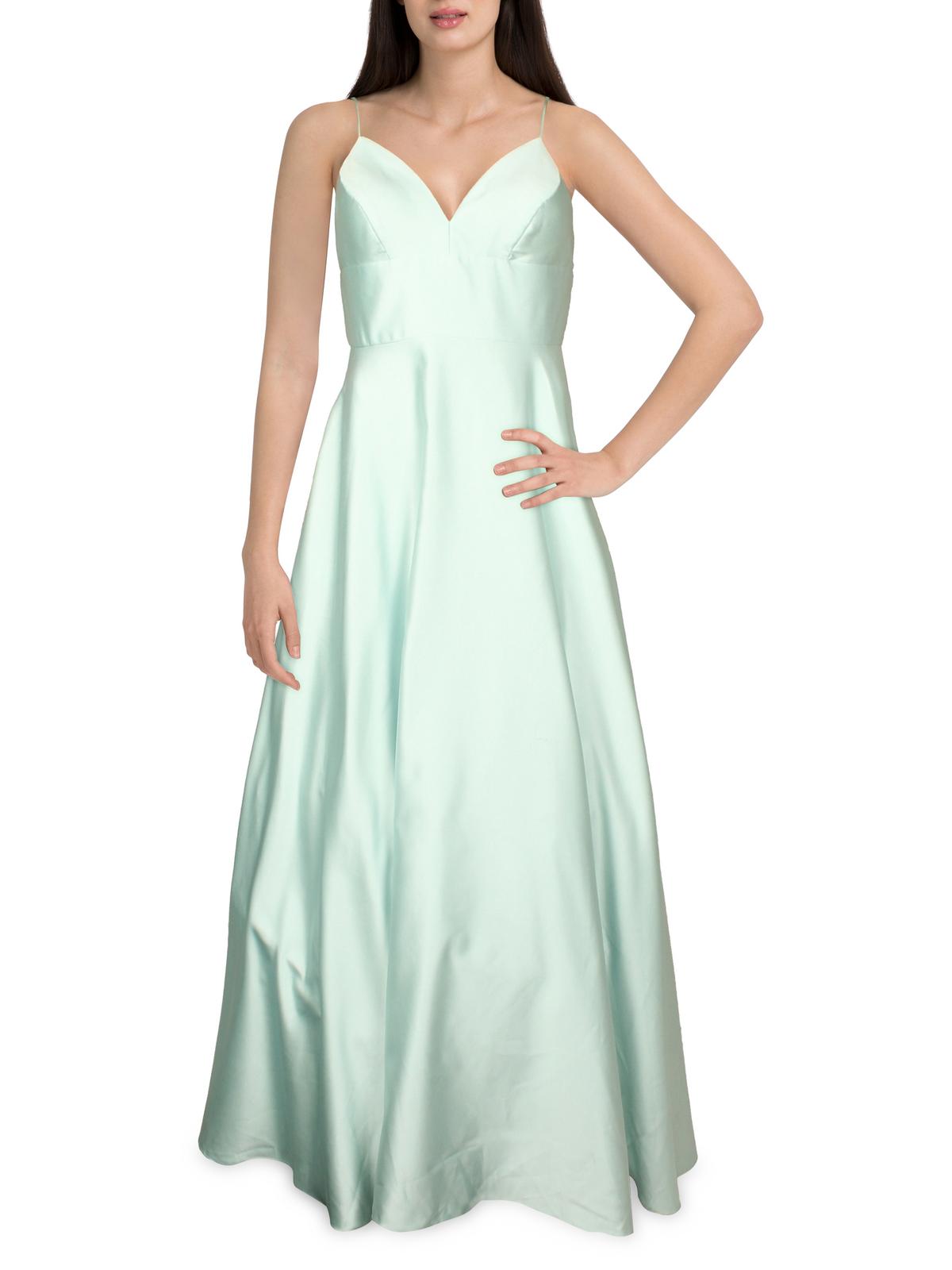 Shop B & A By Betsy And Adam Womens Satin V-neck Evening Dress In Blue