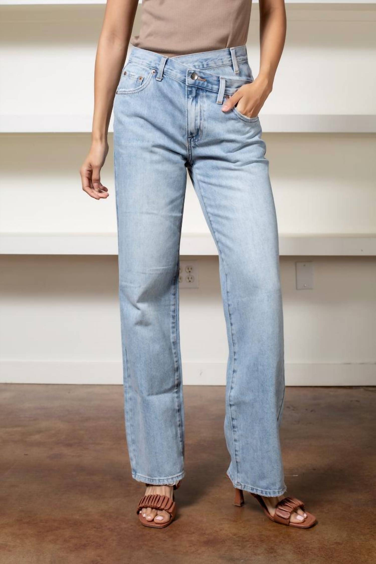 Shop Pistola Bobbie High Rise Wide Leg Jean With Crossover In Nelson In Blue