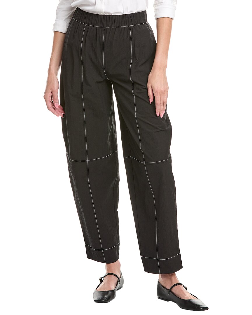 Ganni Womens Black Curved-leg Mid-rise Organic Cotton-blend Trousers In Multi