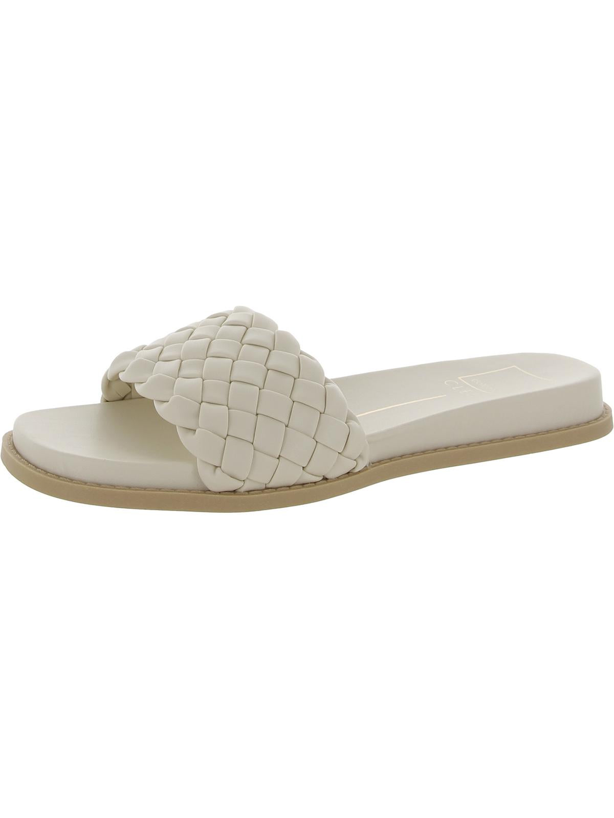 Dolce Vita Womens Faux Leather Braided Slide Sandals In White