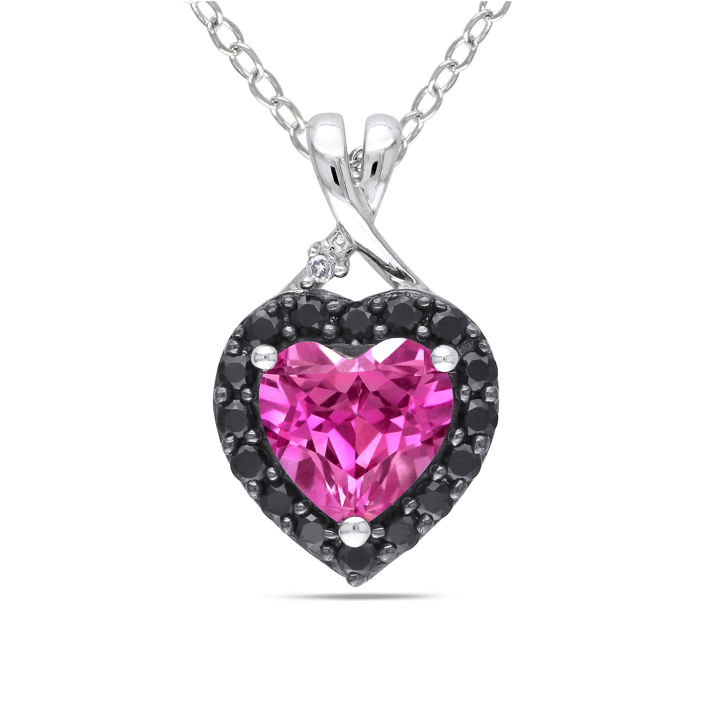 Mimi & Max Created Pink Sapphire, Black Spinel And Diamond Heart Necklace In Sterling Silver In Neutral