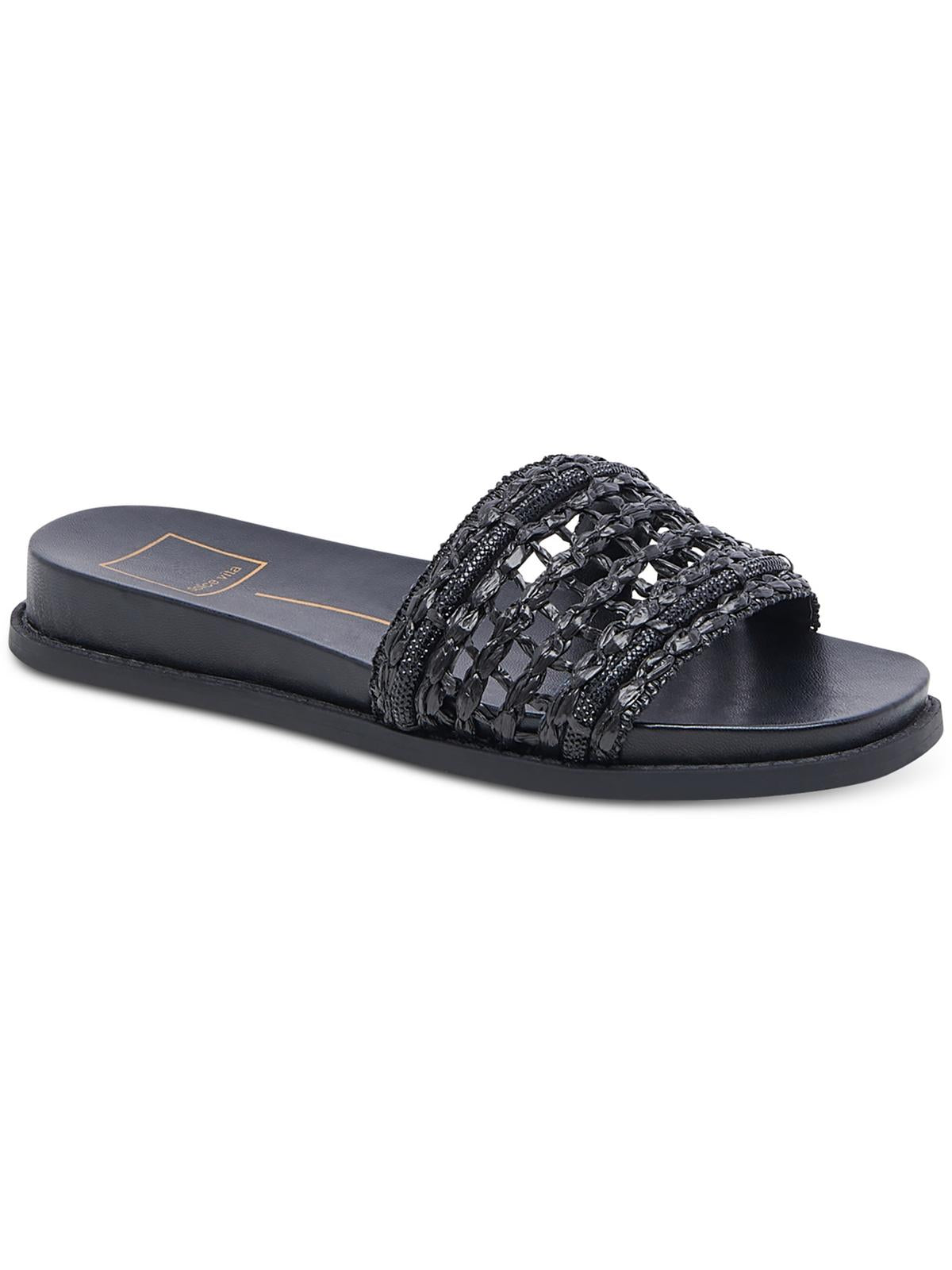 Shop Dolce Vita Gwenn Womens Raffia Slip On Slide Sandals In Black