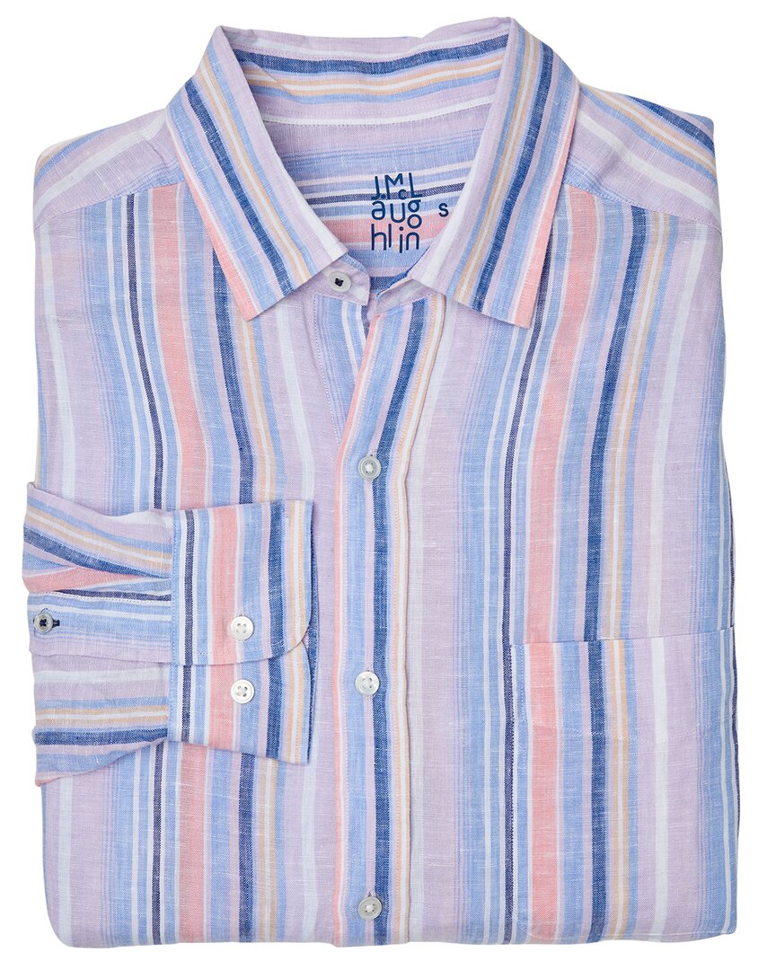 Shop J.mclaughlin J. Mclaughlin Multi Stripe Gramercy Linen Shirt In Blue