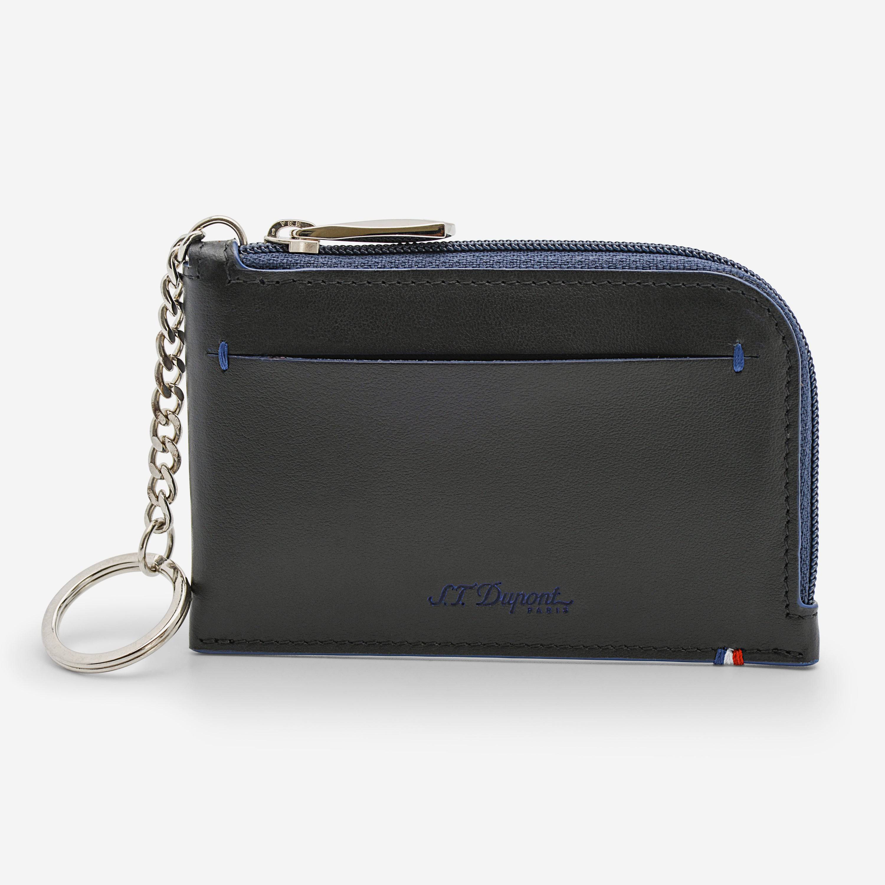 St Dupont S. T. Dupont "line D" Slim And Cowhide And Leather Coin Purse And Key Ring In Blue