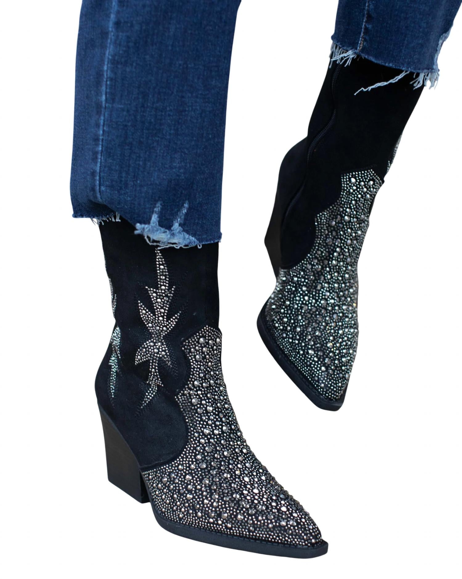 Very G Women's Lux Rhinestone Booties In Black In Black