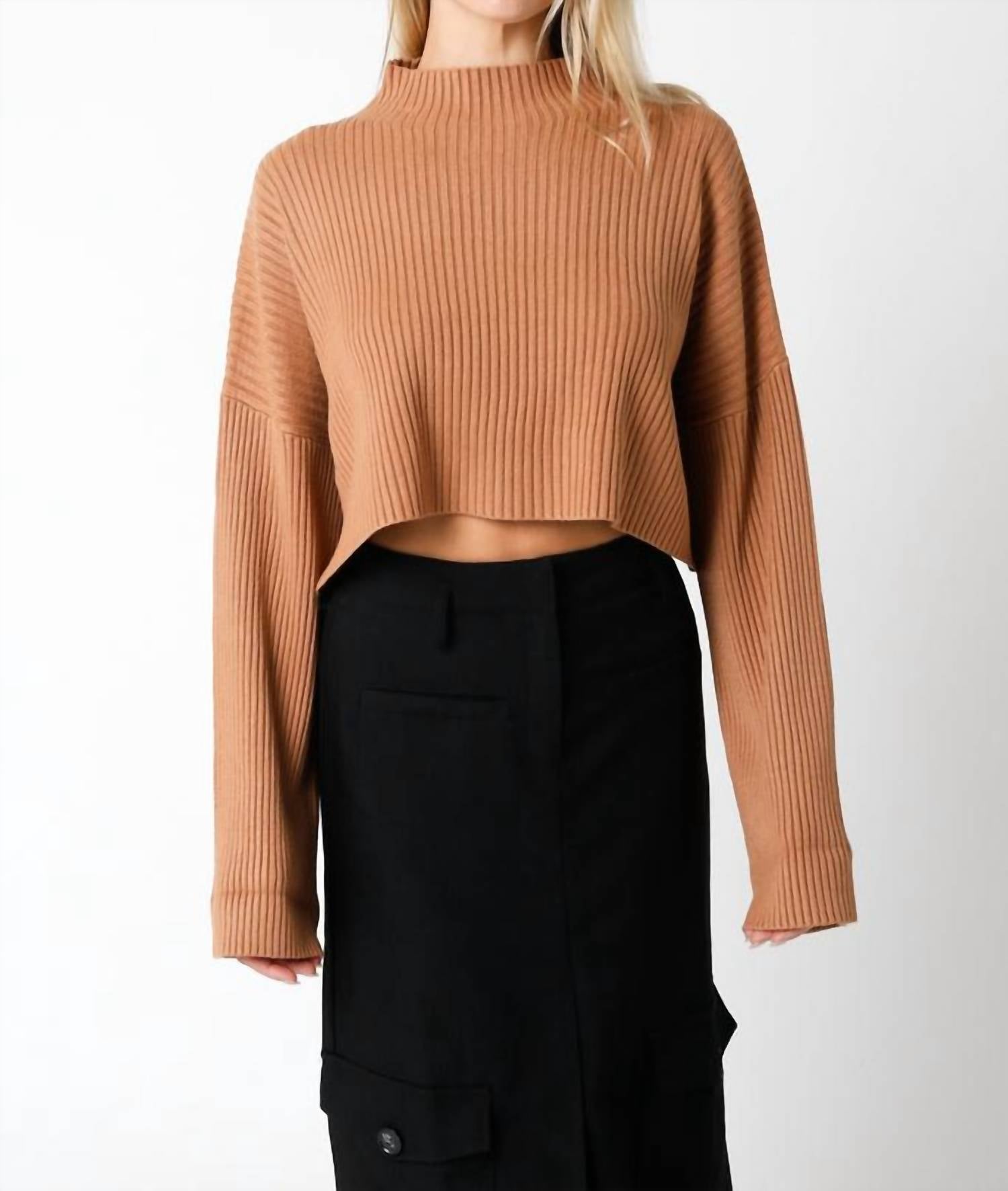 Shop Olivaceous Ribbed Bell Sleeve Sweater In Mocha In Brown