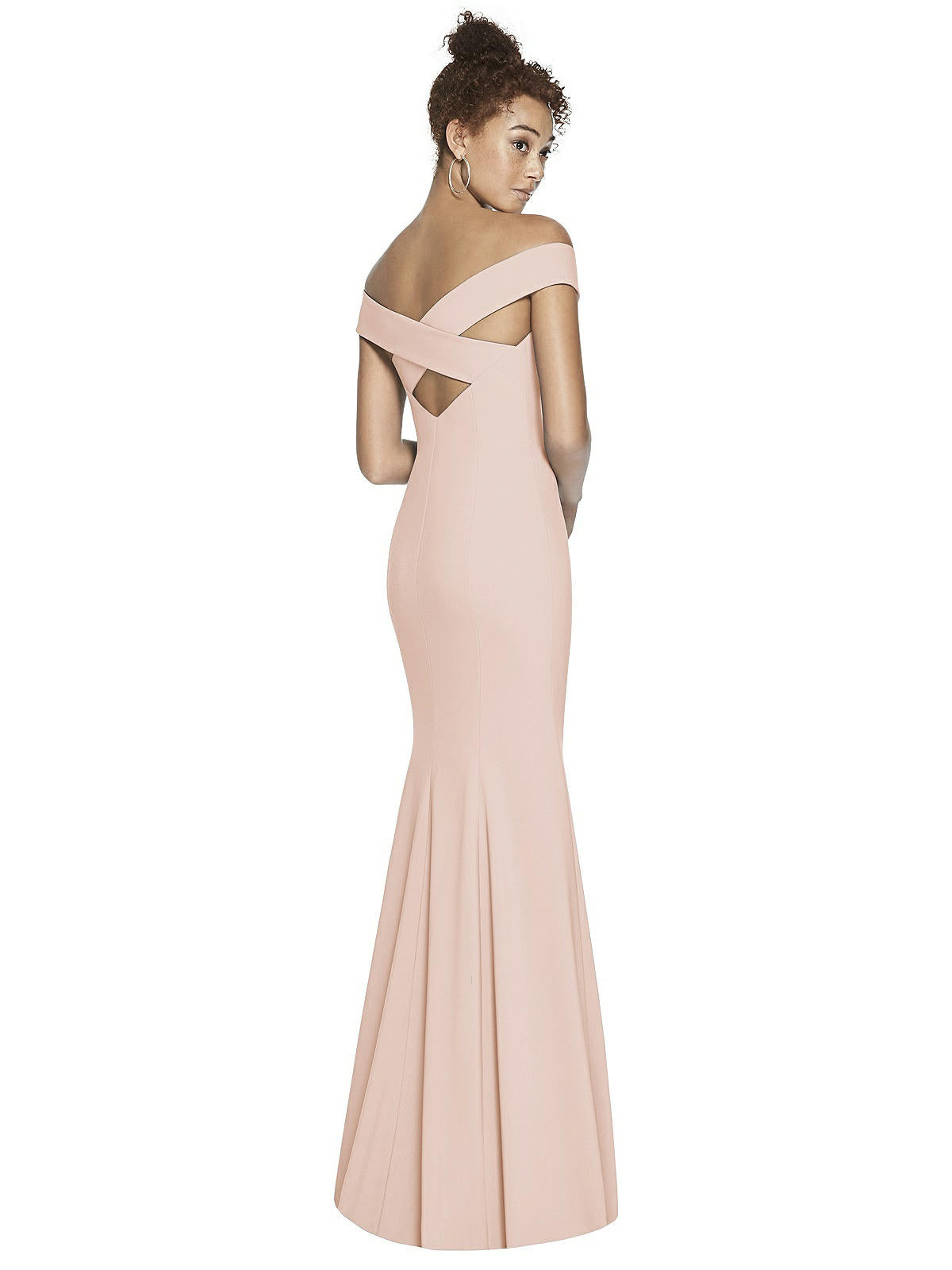 Shop Dessy Collection Off-the-shoulder Criss Cross Back Trumpet Gown In Beige