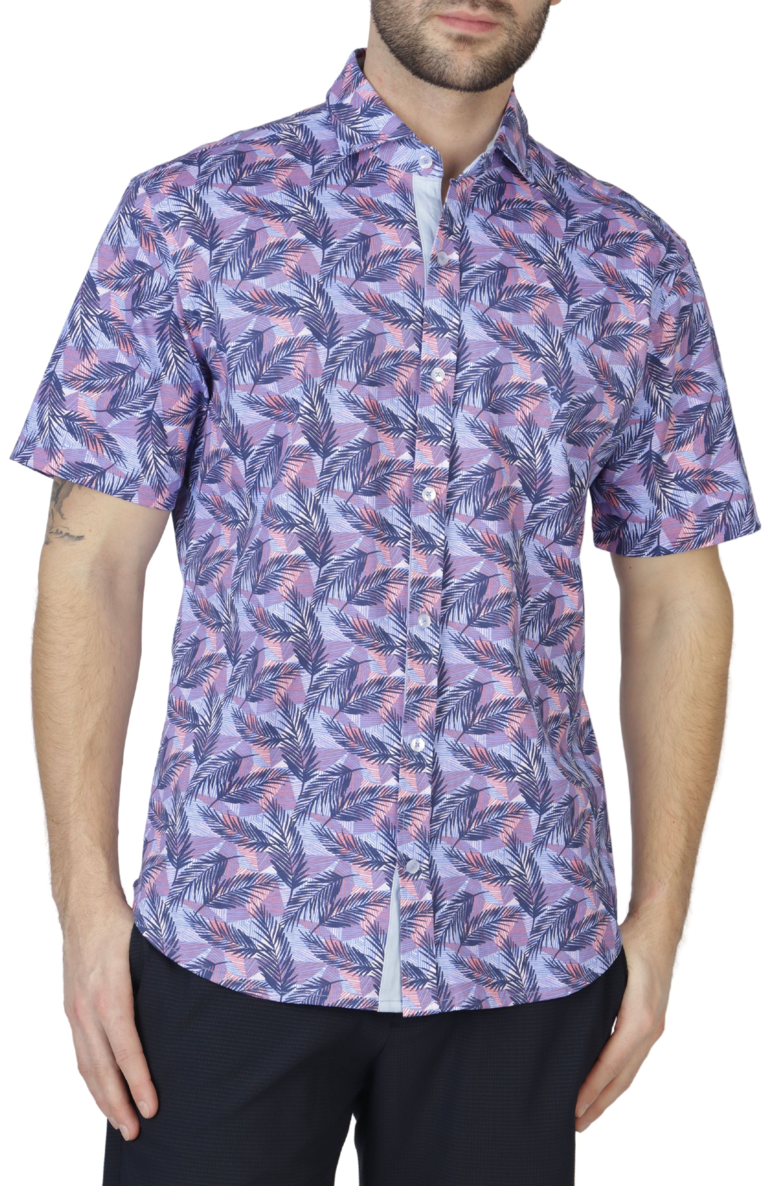 Shop Tailorbyrd Purple Tropical Knit Short Sleeve Getaway Shirt
