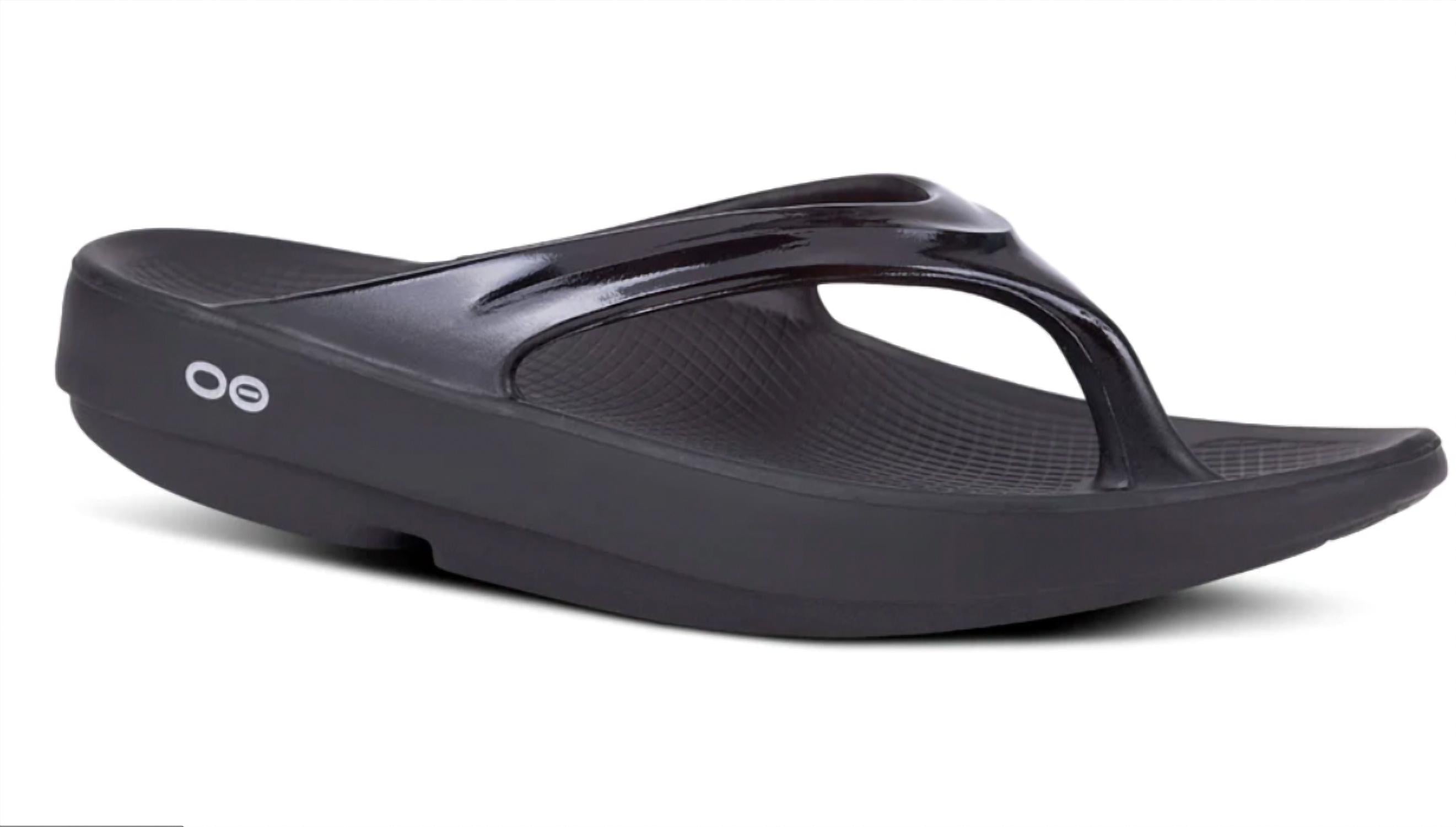 Oofos Women's Oolala Thong Sandal In Black In Grey