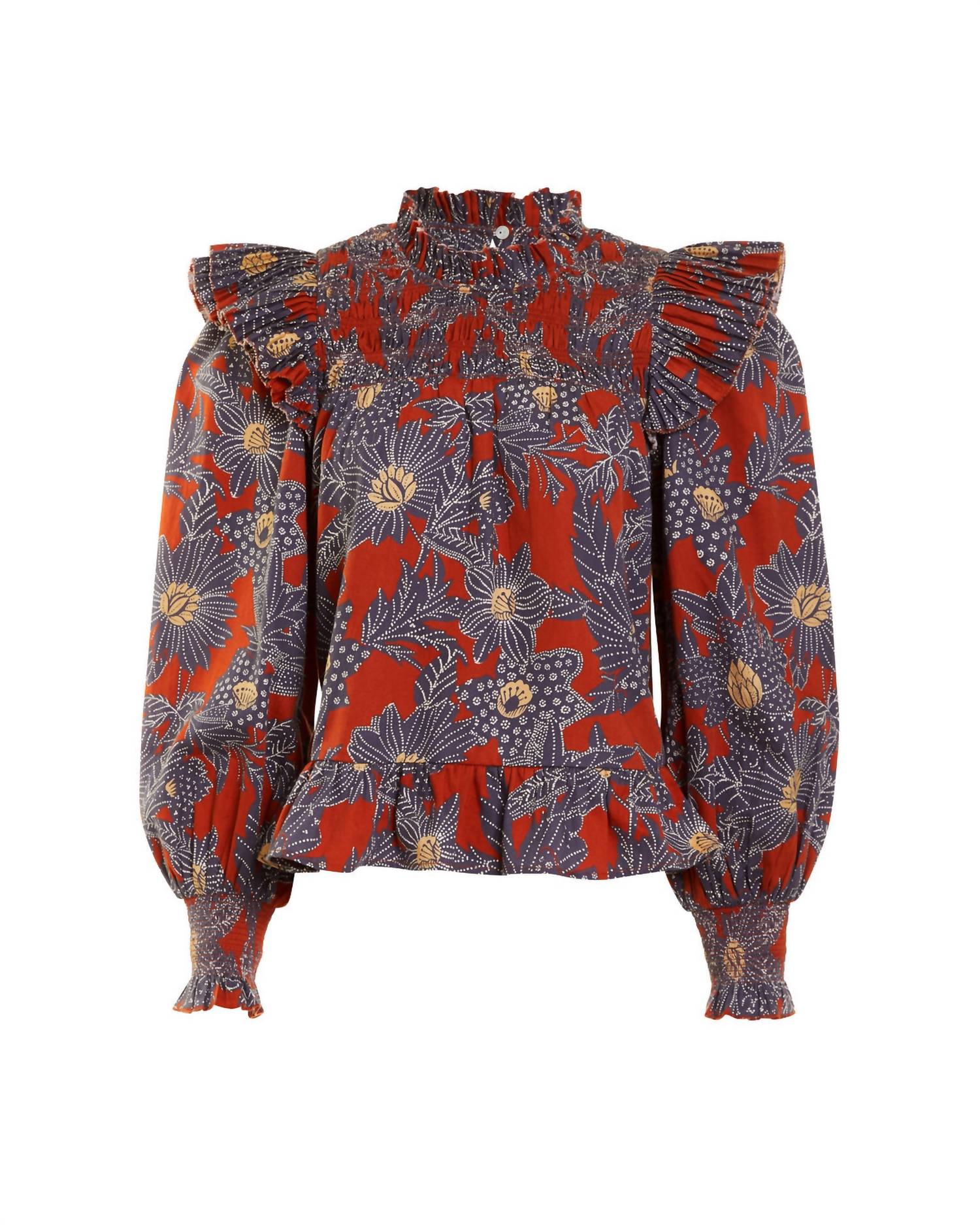 Shop Love The Label Long Sleeve Poppy Top In Khushi Plum Print In Red