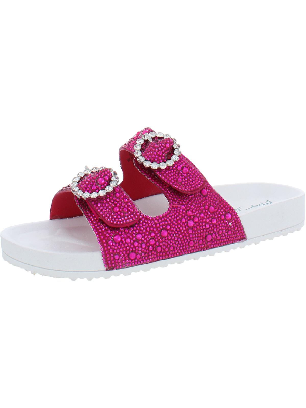 Betsey Johnson Trudy Womens Rhinestone Slip On Slide Sandals In Pink