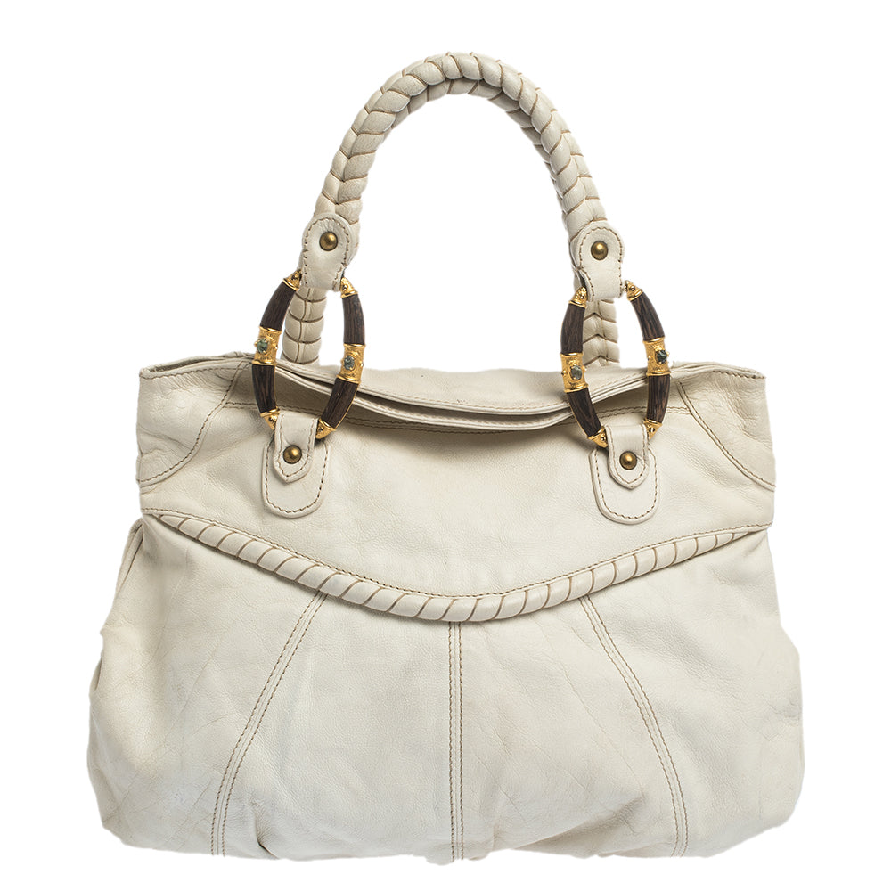 Shop Valentino Leather Braided Handle Hobo In White