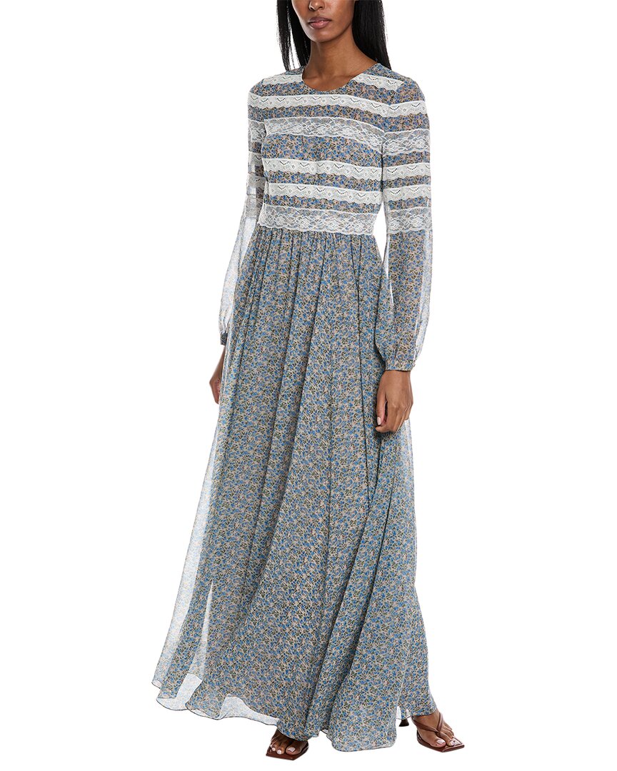 Shop Mikael Aghal Lace Gown In Grey