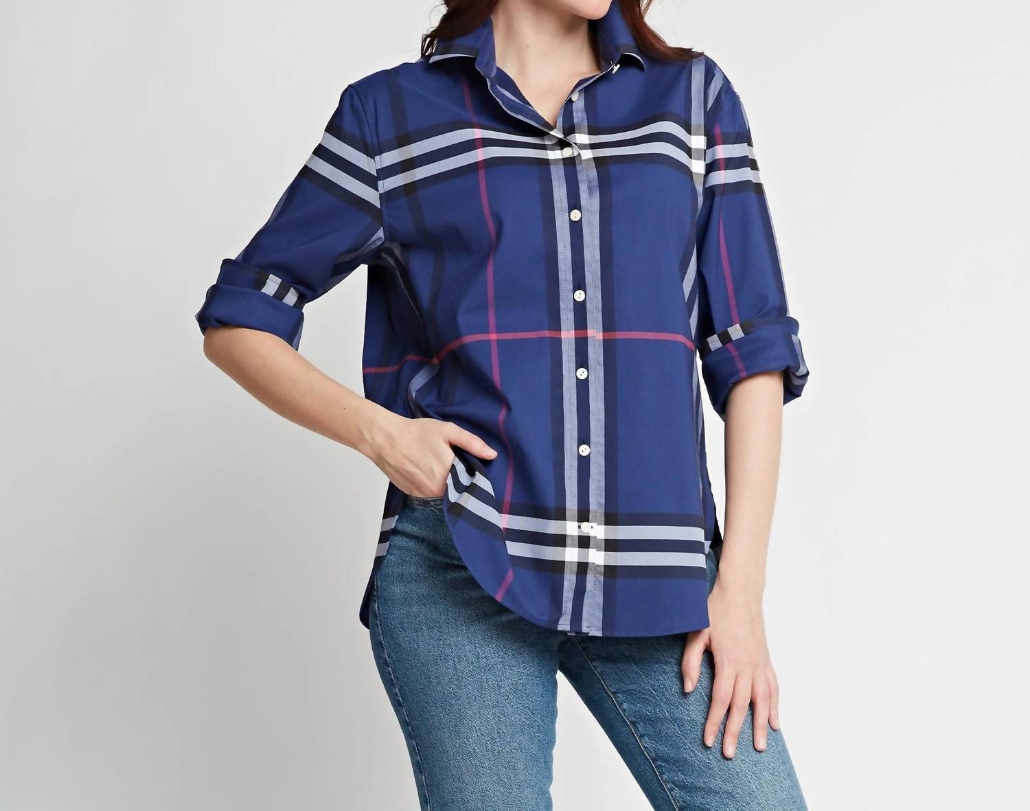 Shop Hinson Wu Halsey Long Sleeve Oversized Plaid Shirt In Sapphire Multi In Blue