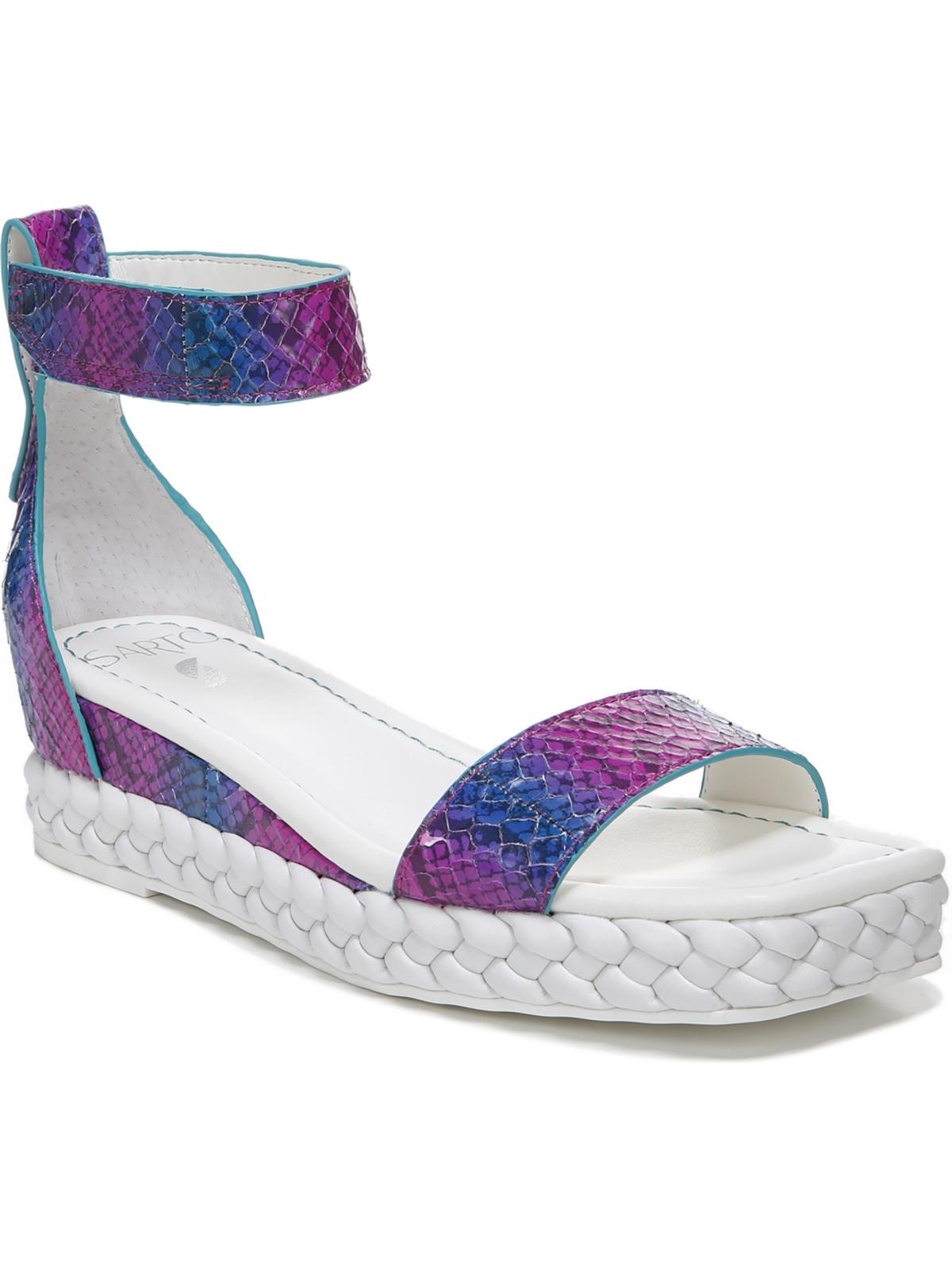 Shop Sarto Franco Sarto Atiana Womens Leather Embossed Wedge Sandals In Multi