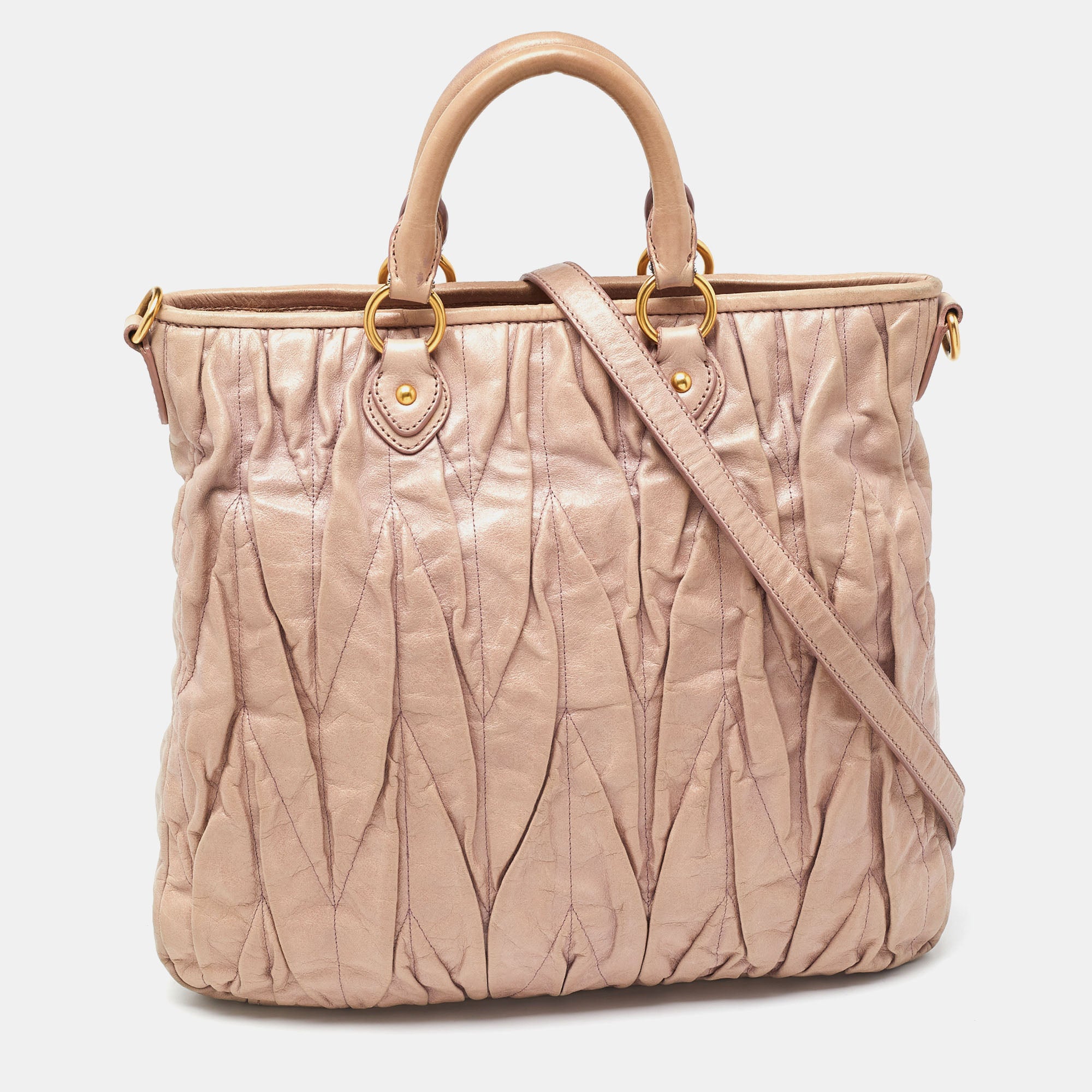 Miu Miu Matelassé Leather Tote In Pink