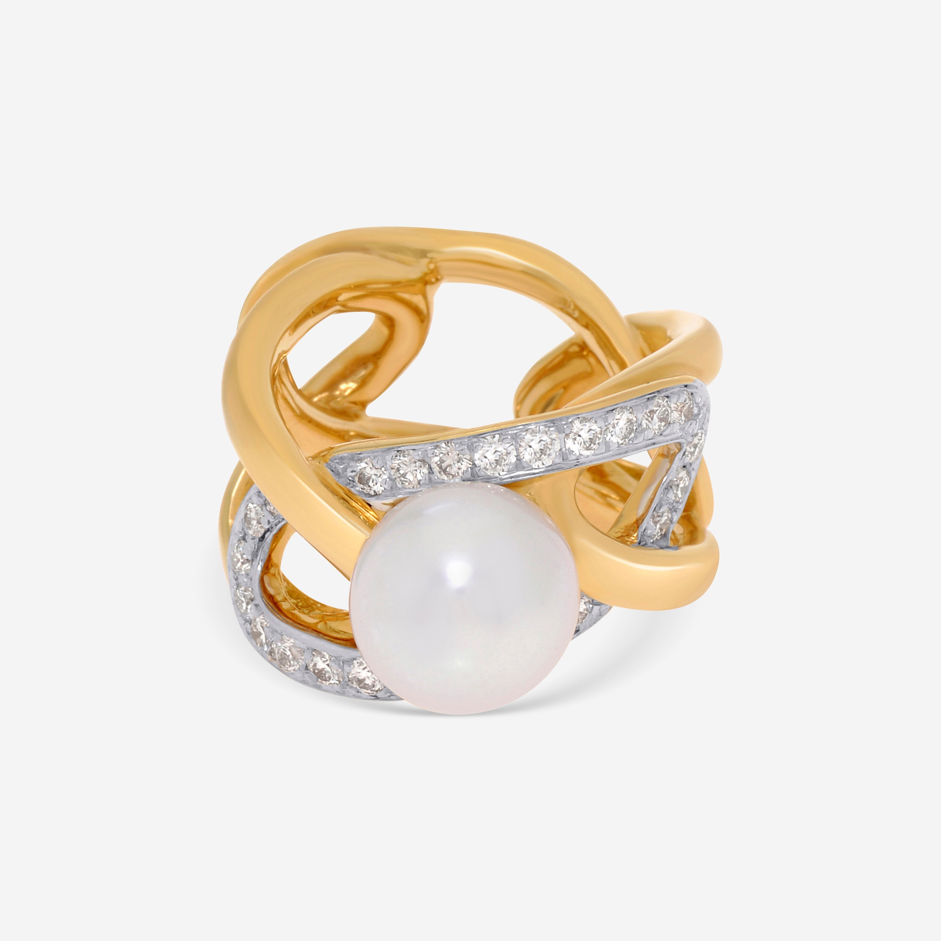 Shop Assael Angela Cummings 18k Yellow Gold, South Sea Pearl And Diamond 0.84ct. Tw. Statement Ring Sz. 7.25 Acr In Silver