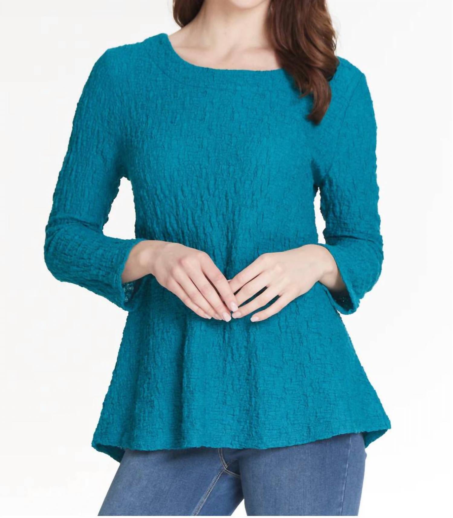 Shop Multiples Pleat Back Knit Top In Dark Peacock In Blue