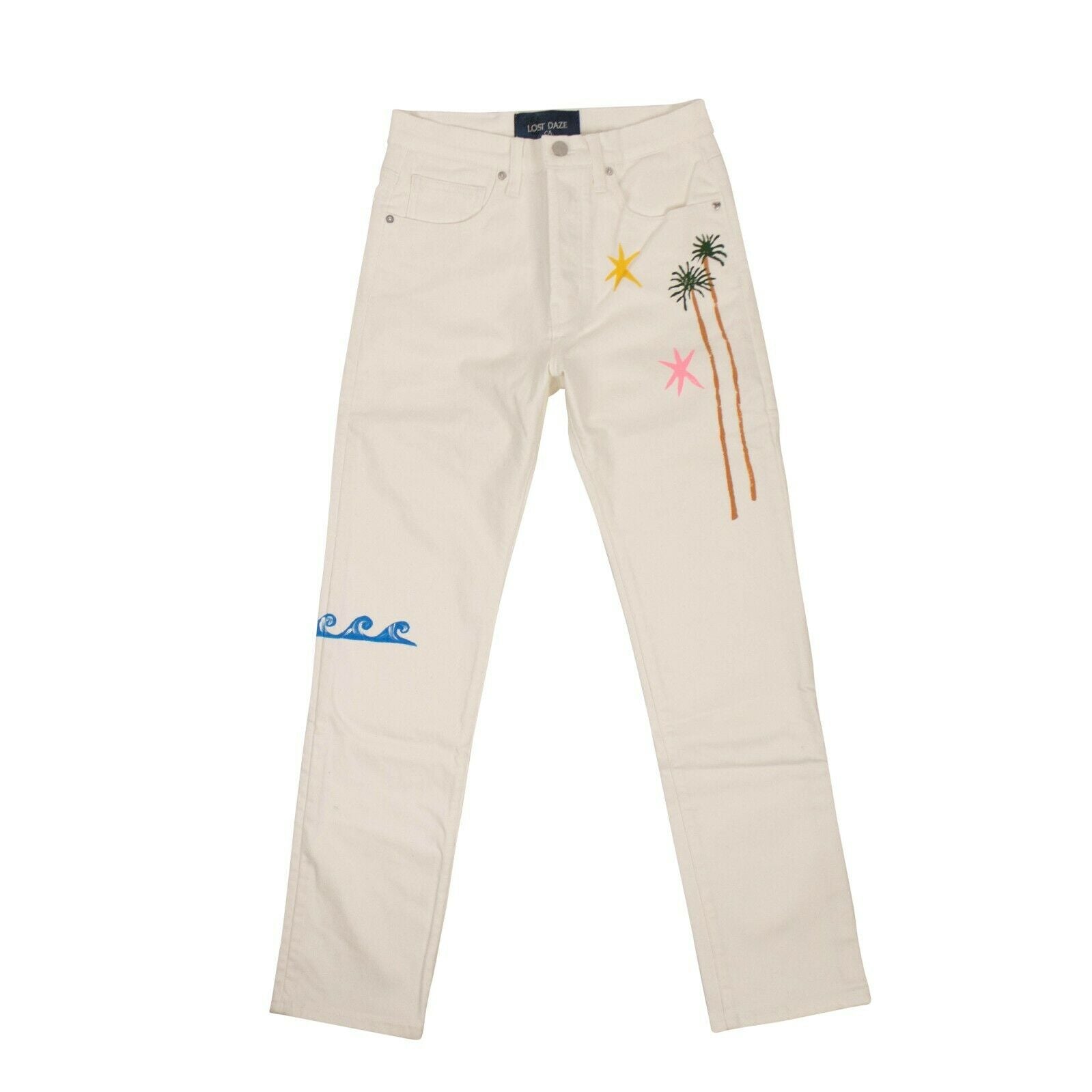 Lost Daze Straight Leg Splash Jeans - White