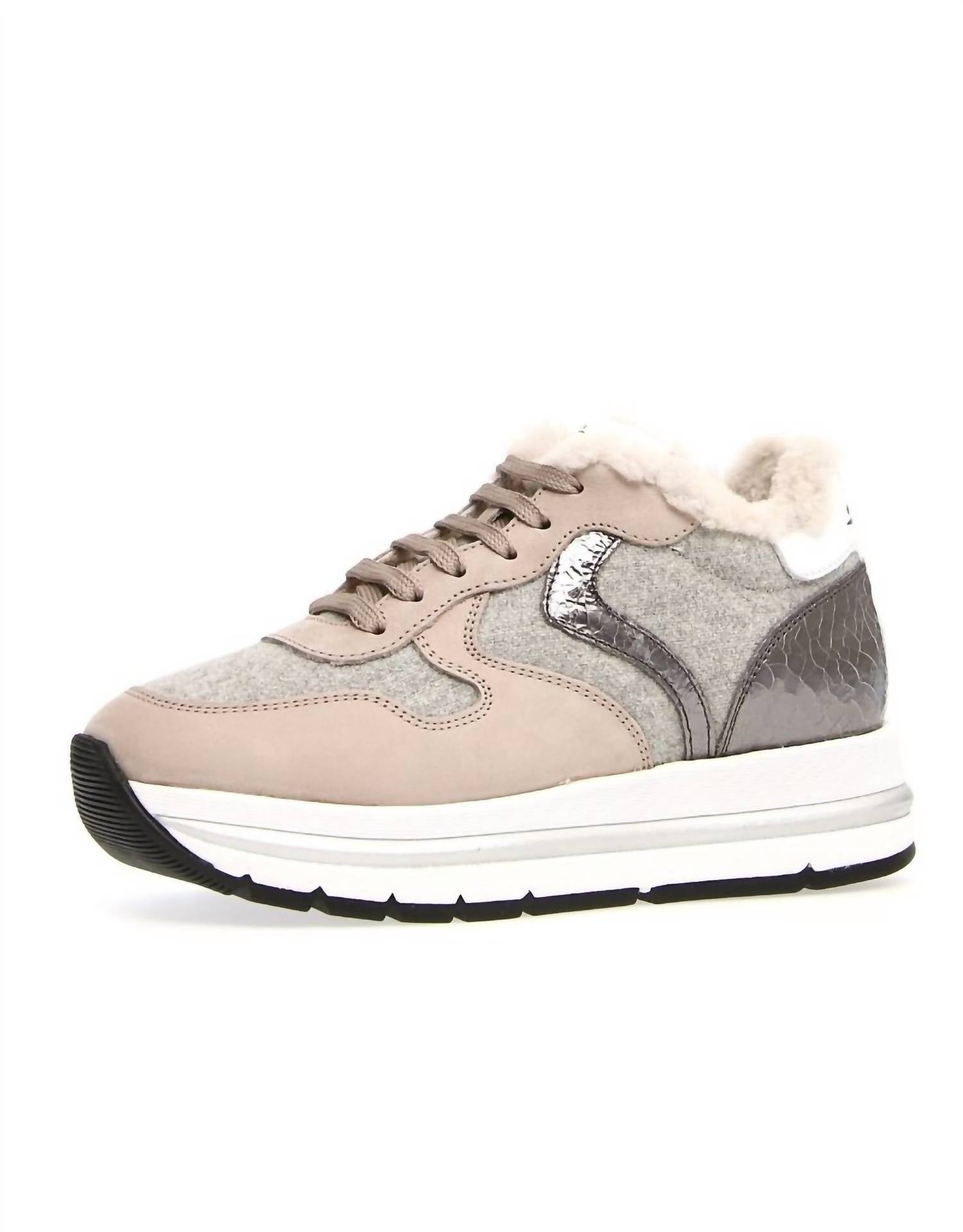 Voile Blanche Women's Maran Fur Nubuk Felt Sneakers In Cream Grey In Multi