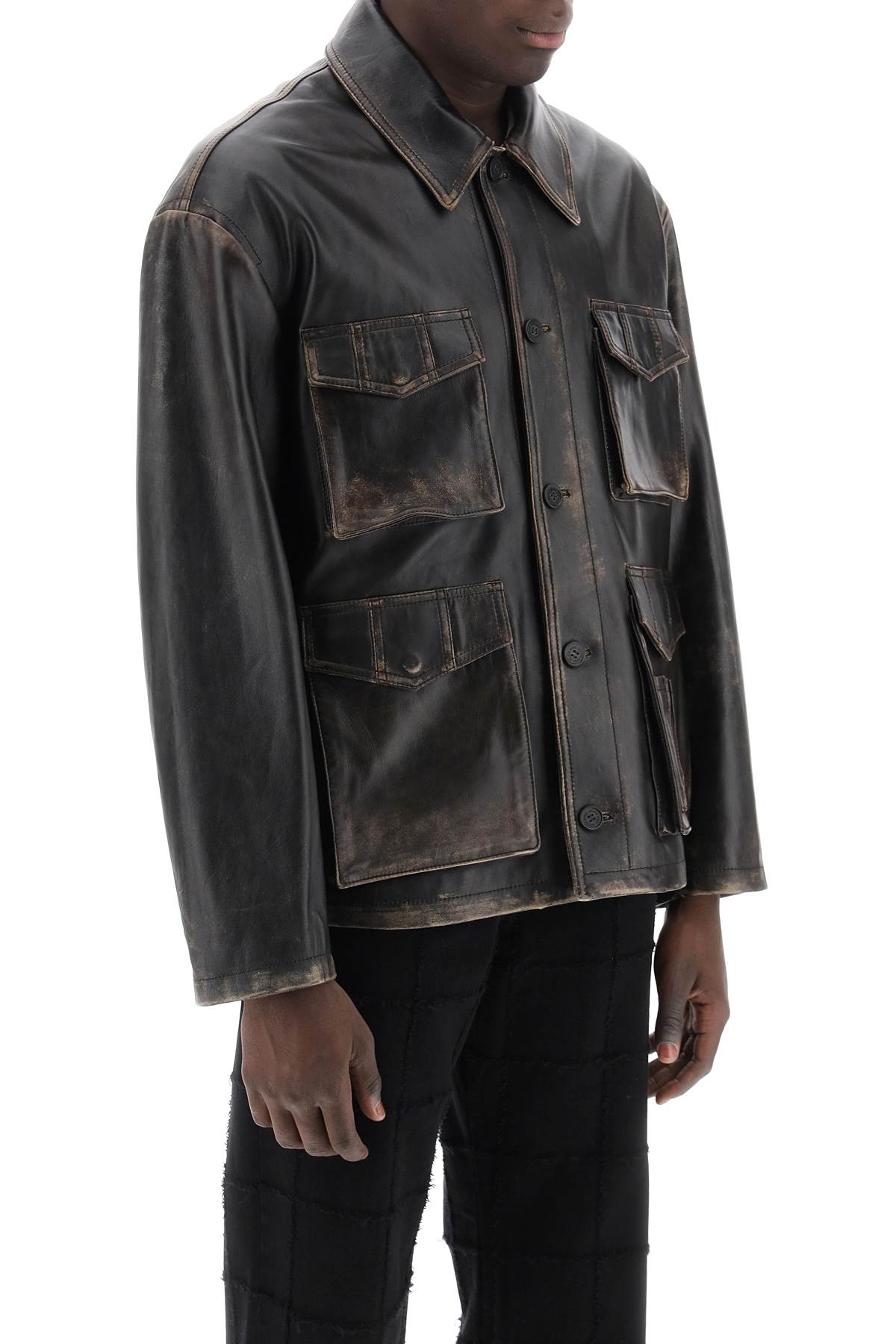 Golden Goose Leone Aviator Jacket In Lived-in-effect Leather In Black