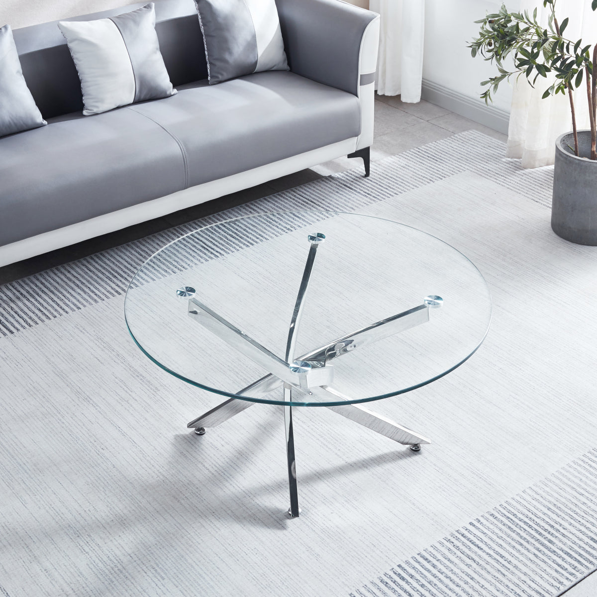 Simplie Fun Modern Round Tempered Glass Coffee Table In White