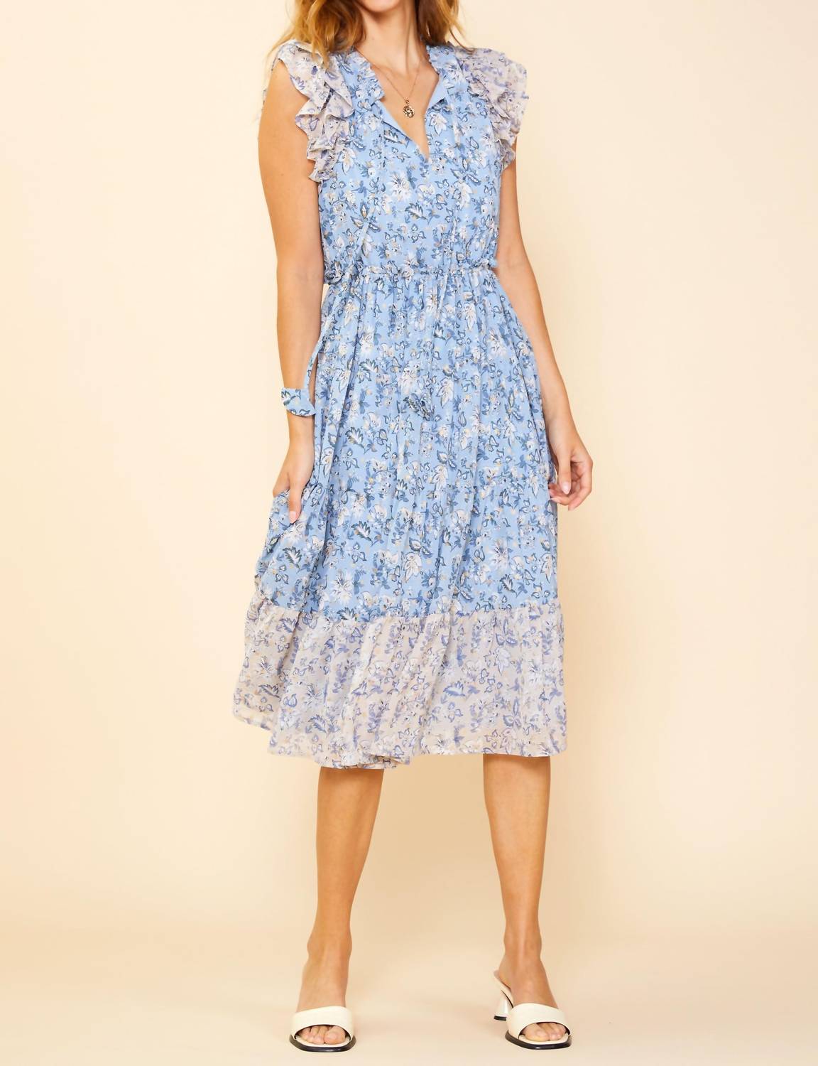 Shop Skies Are Blue Floral Midi Dress In Dusty Blue
