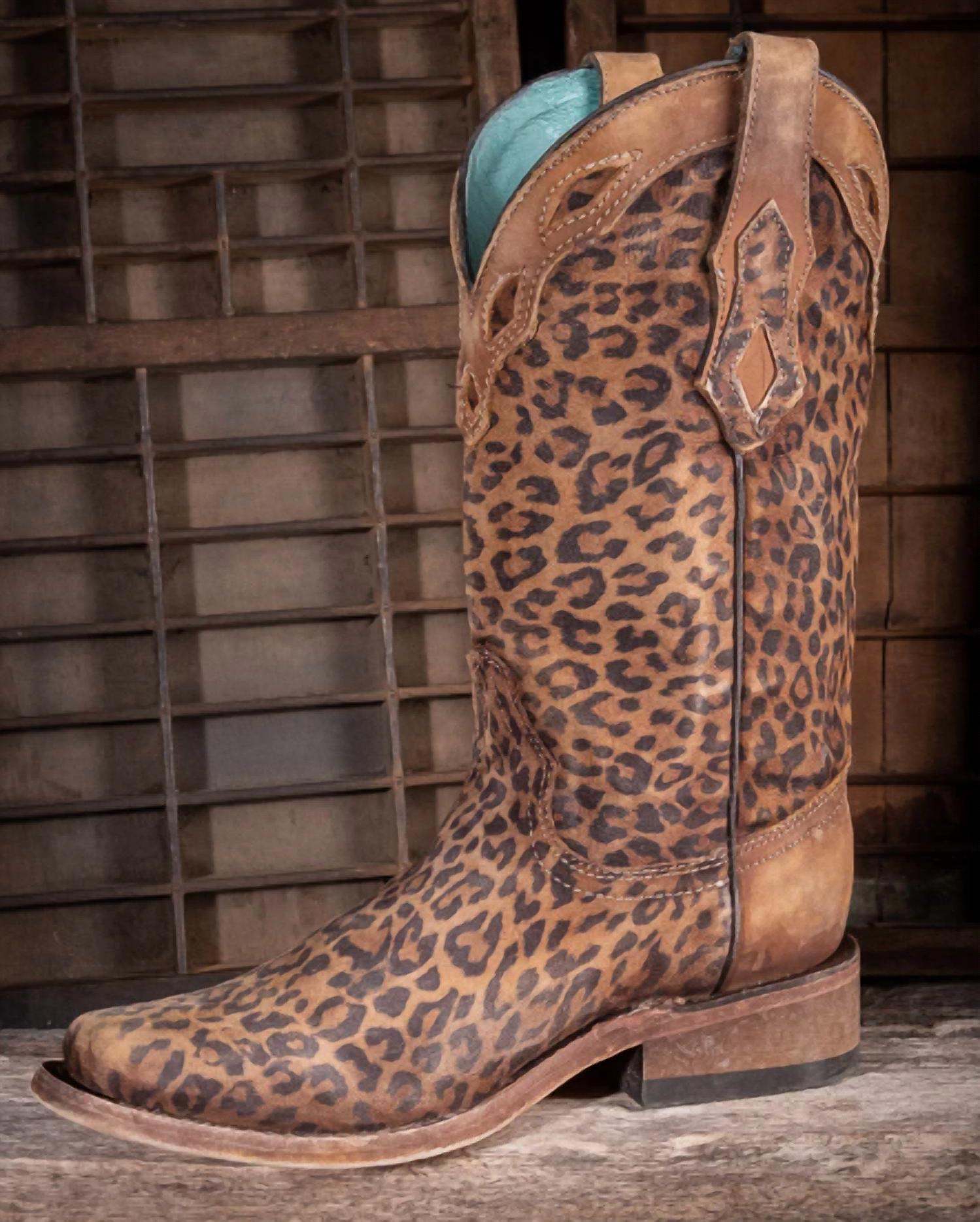 Shop Corral Lady Square Toe Boot In Sand Leopard Overlay In Brown