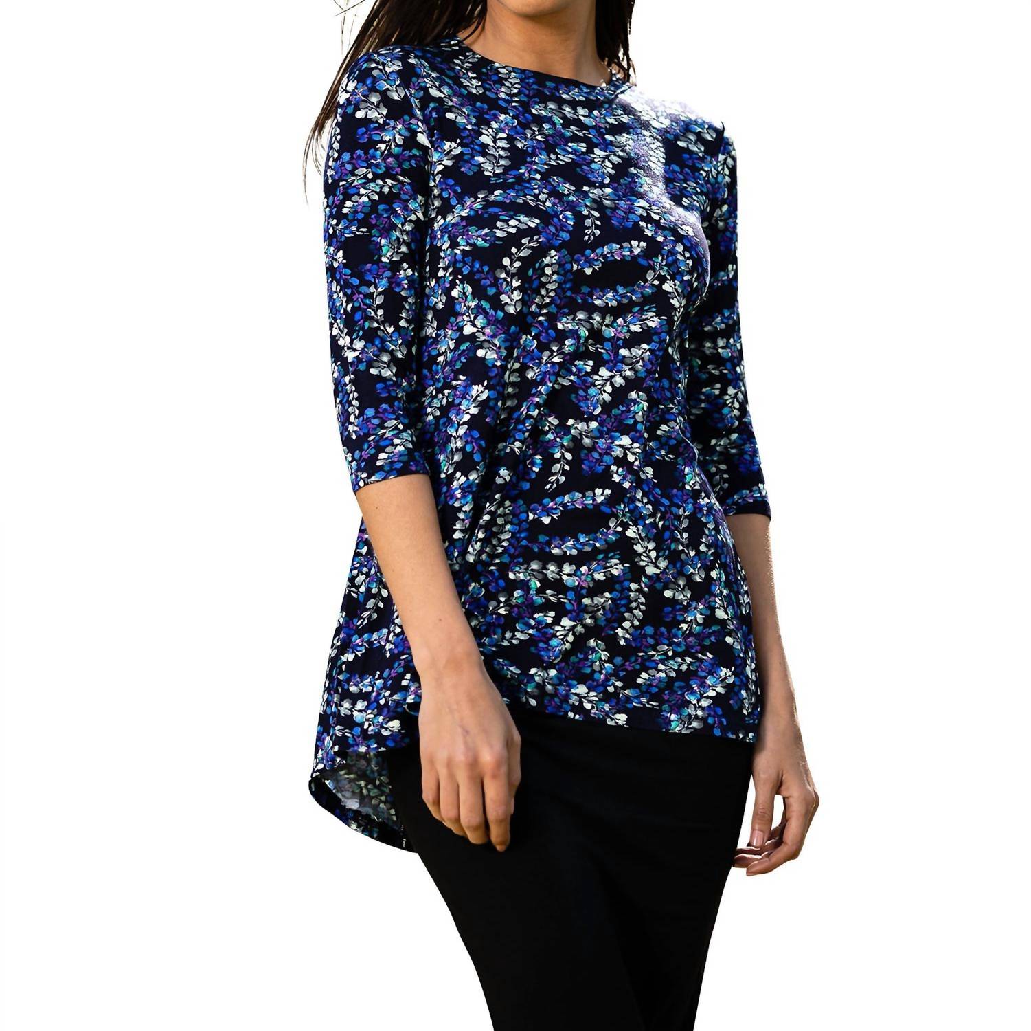 Shop Daniella Faye Print Triangle Back Top In Navy Petal In Blue