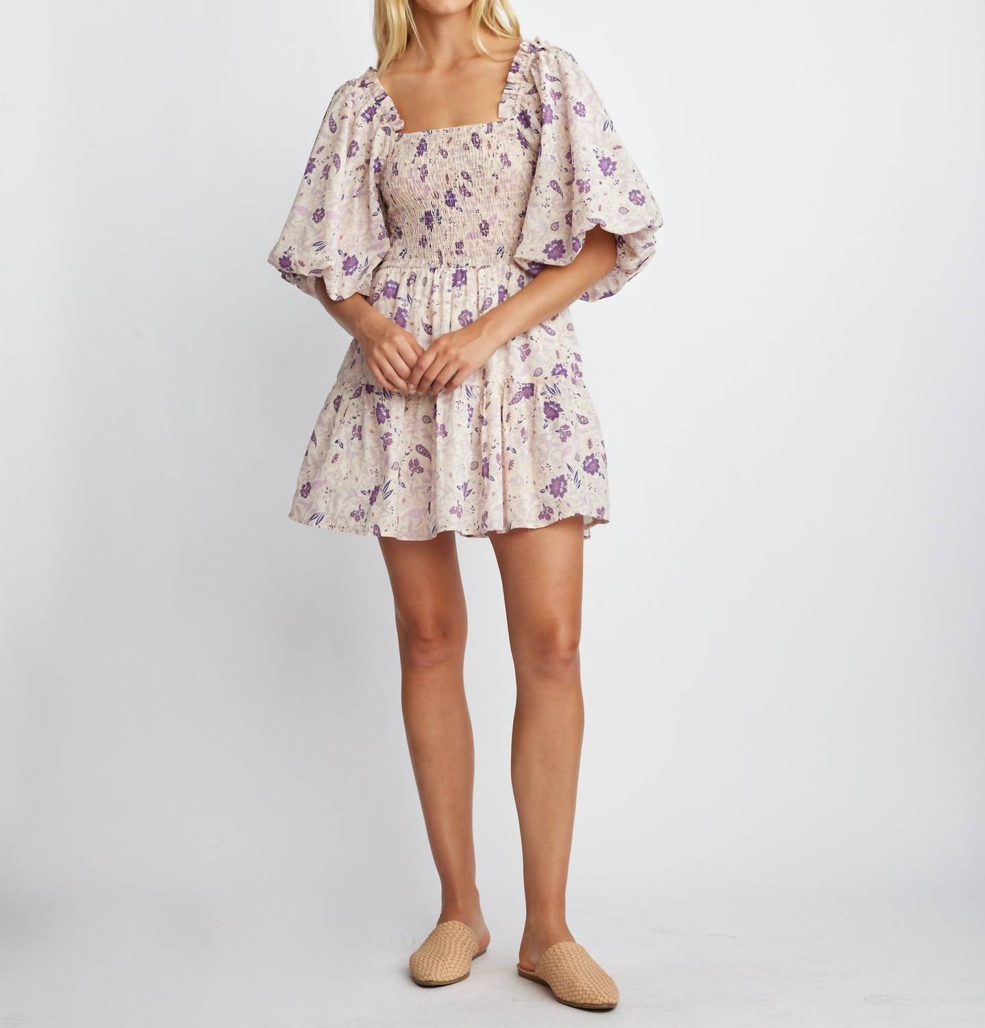 Shop Self Contrast Edvina Mini Dress In Purple Paisley In Pink