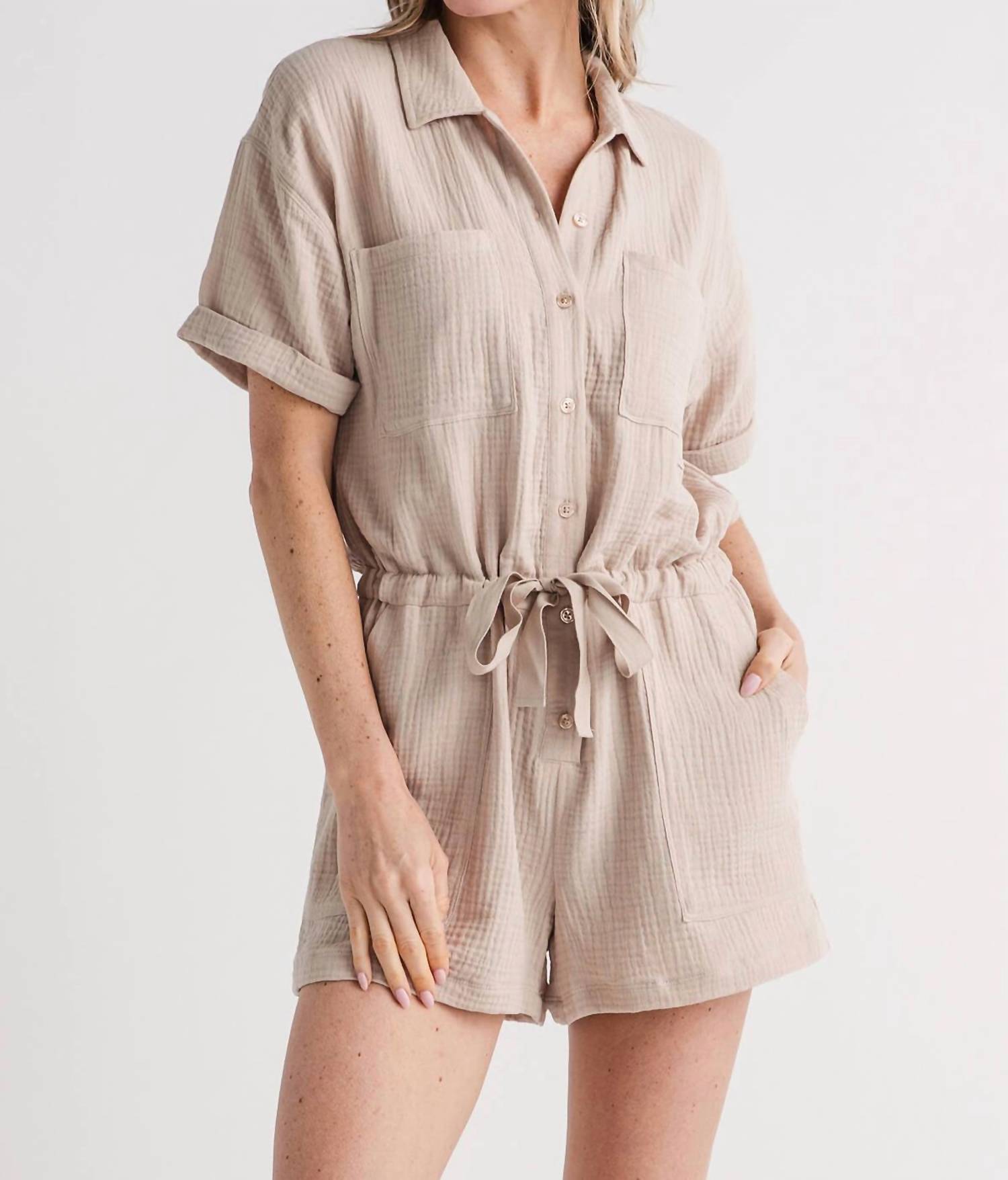 Z Supply Lookout Gauze Romper In Putty In Brown