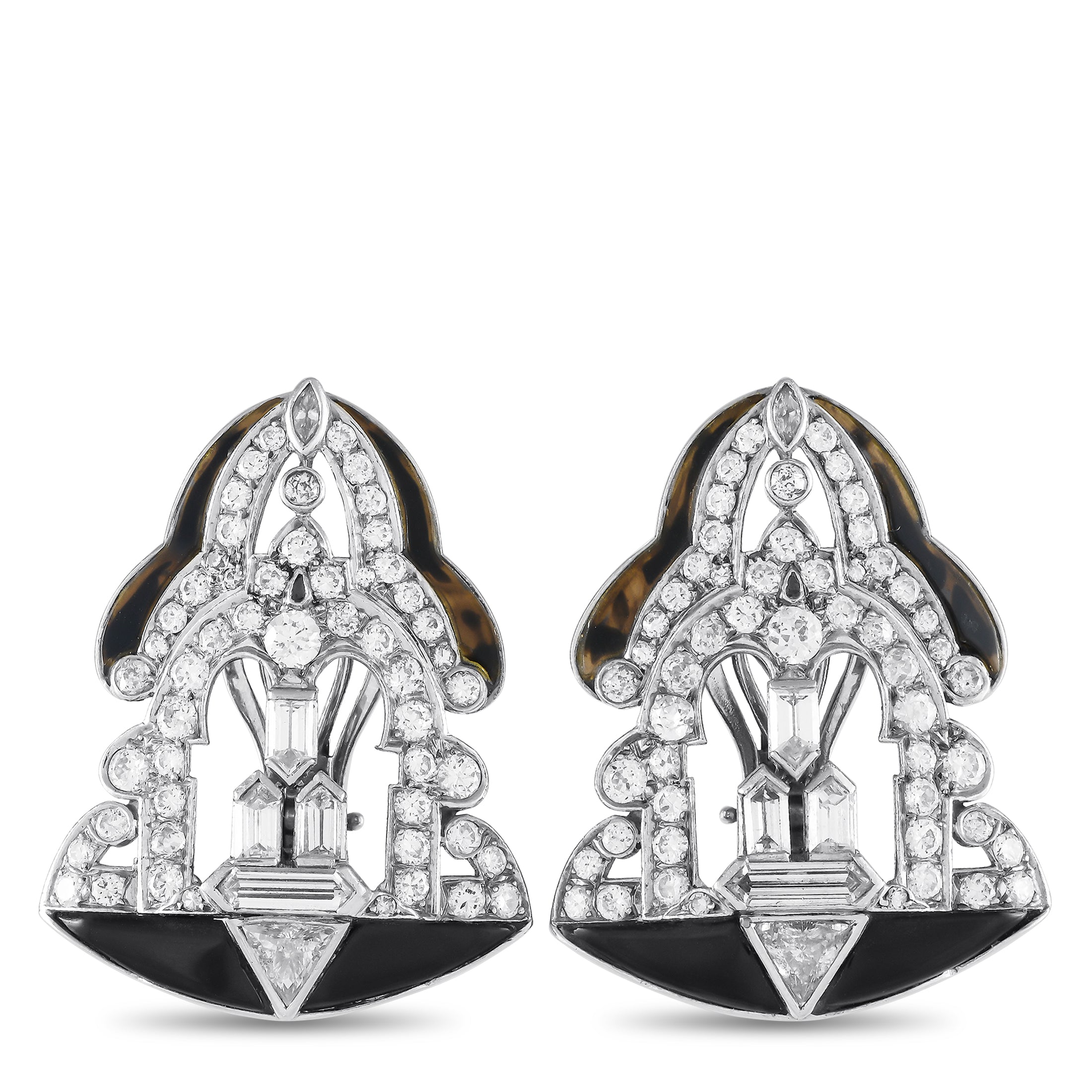 Image of LB Exclusive Platinum 4.50ct Diamond and Onyx Art Deco Clip-On Earrings MF14-072524