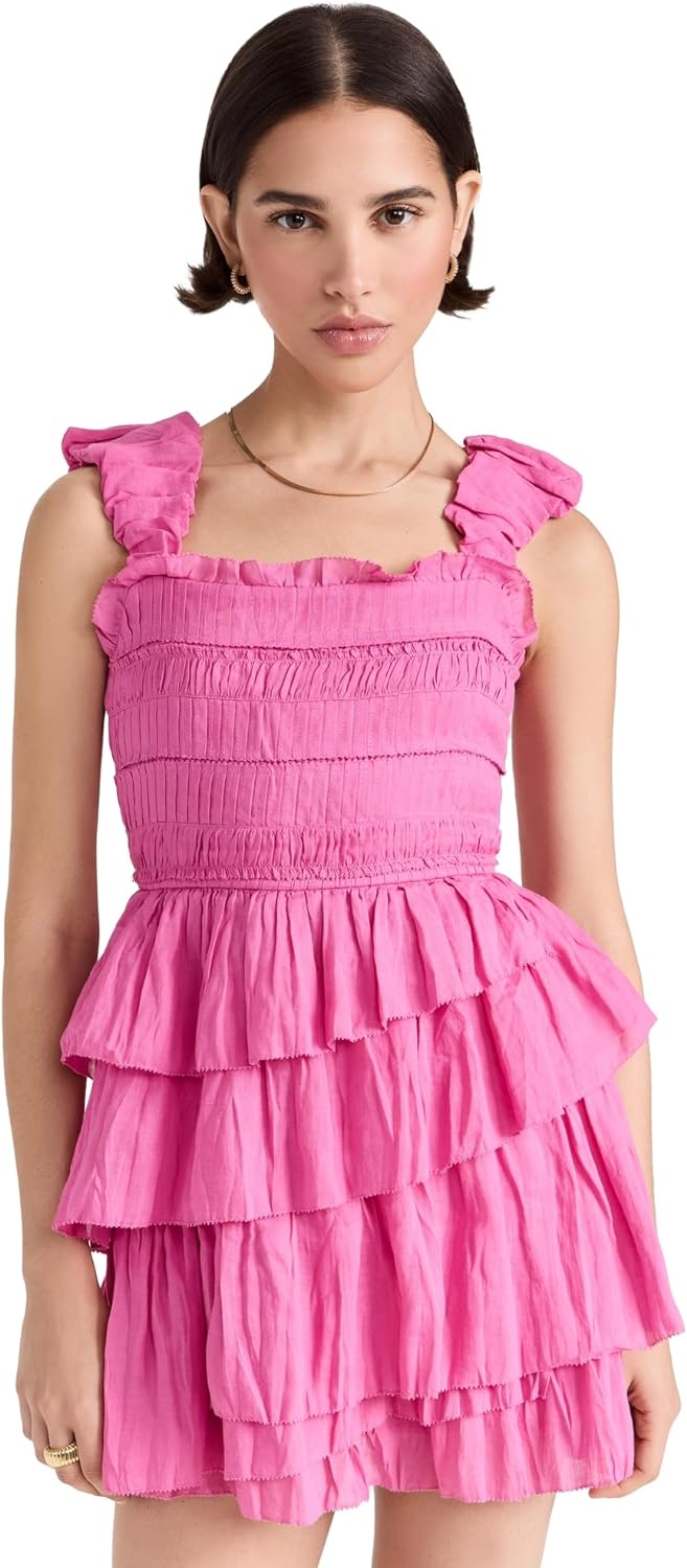 Shop Sea Ny Cole Smocked Ramie Sleeveless Tiered Dress, Pink